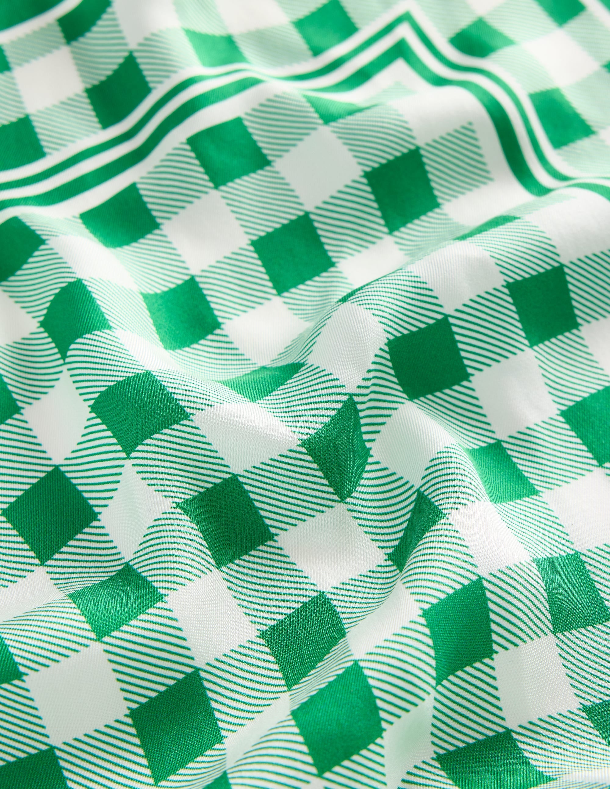 Elisabeth Silk Square Scarf-Green Gingham - Image 3