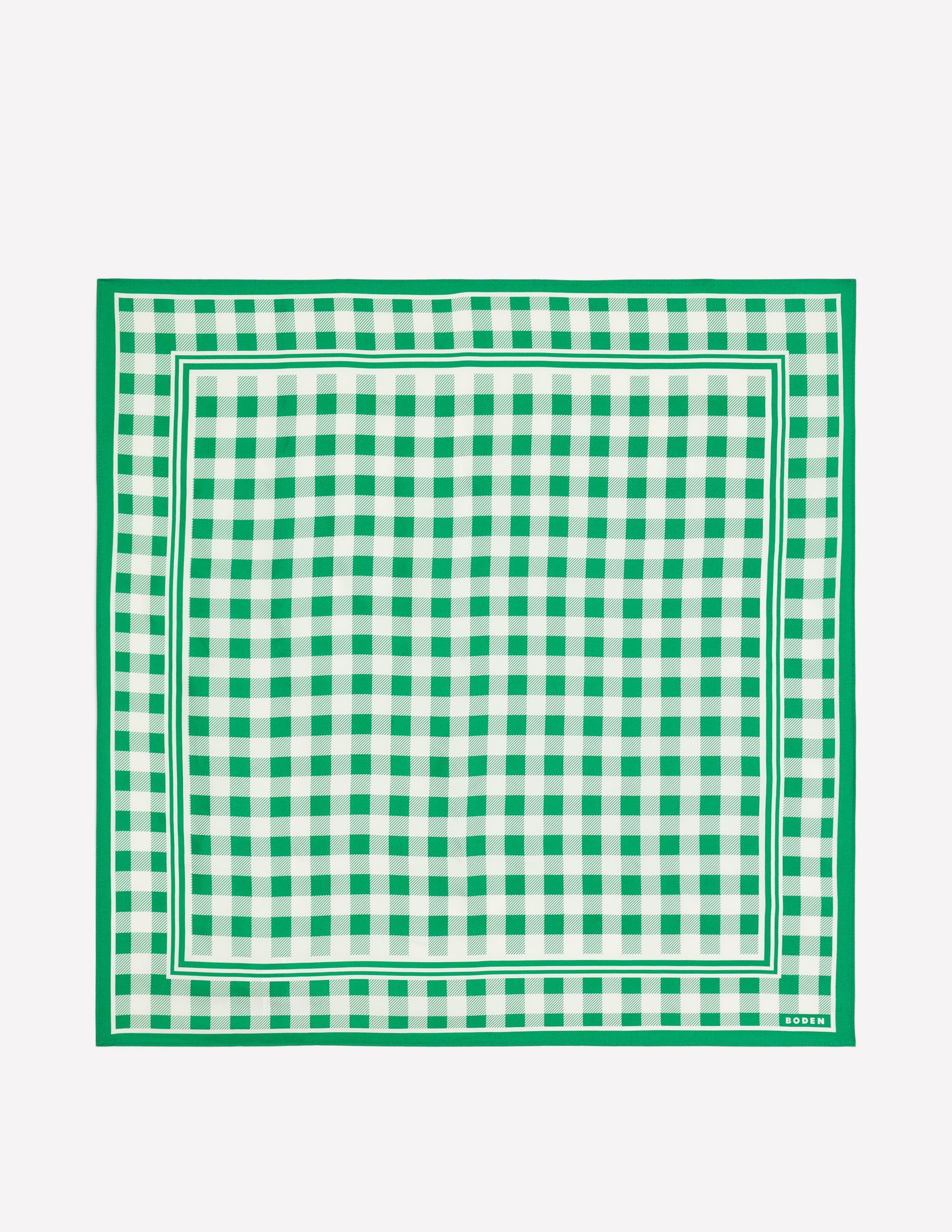 Elisabeth Silk Square Scarf-Green Gingham - Image 4