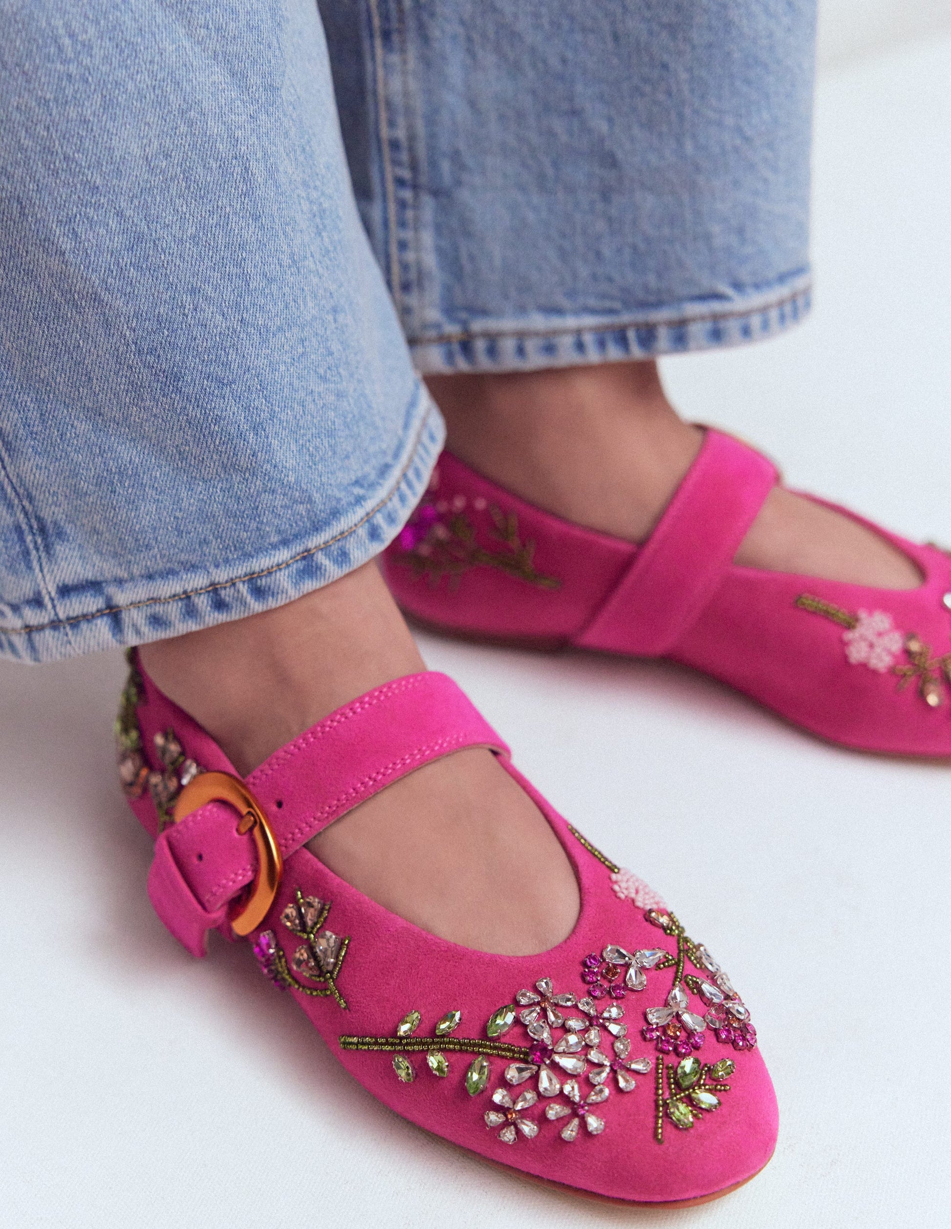 Kylie Flat Buckle Mary Janes-Embellished Pink-2