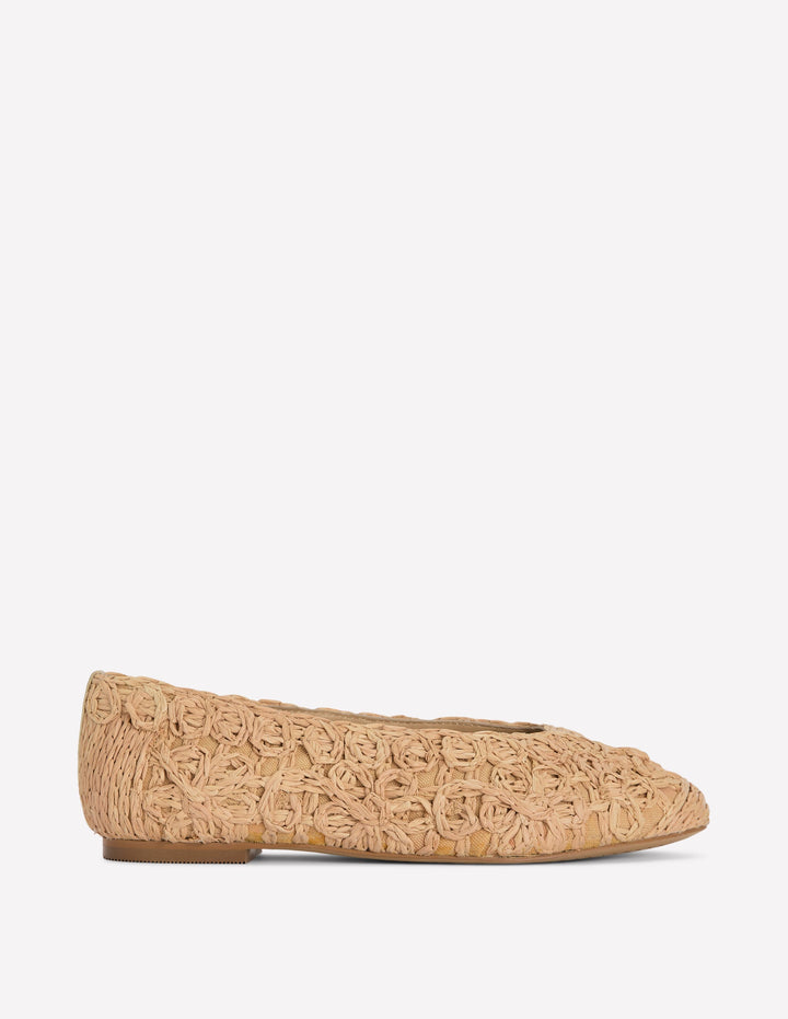 High Cut Ballet Flats-Flower Raffia
