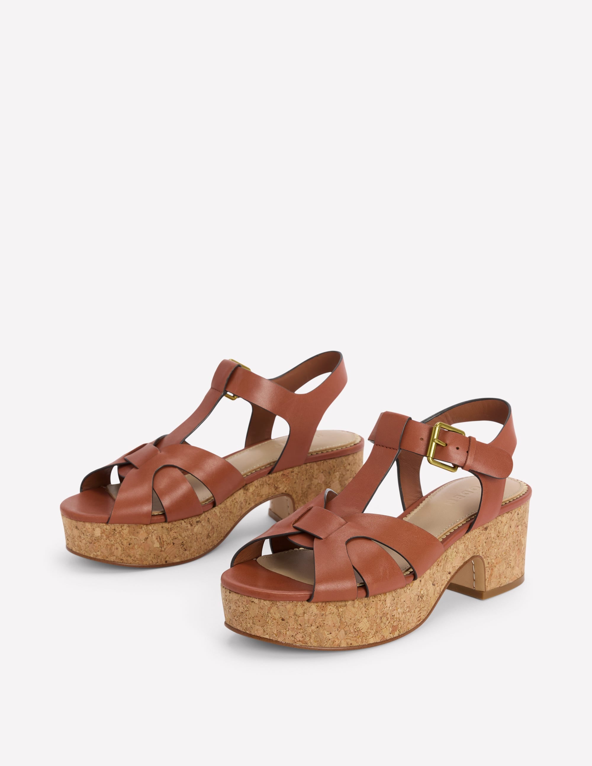 T-bar Wedge Sandals-Tan - Image 3