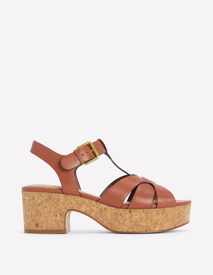 T-bar Wedge Sandals-Tan