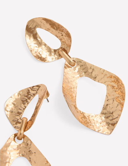 Hammered Double Earrings-Gold Colour-4