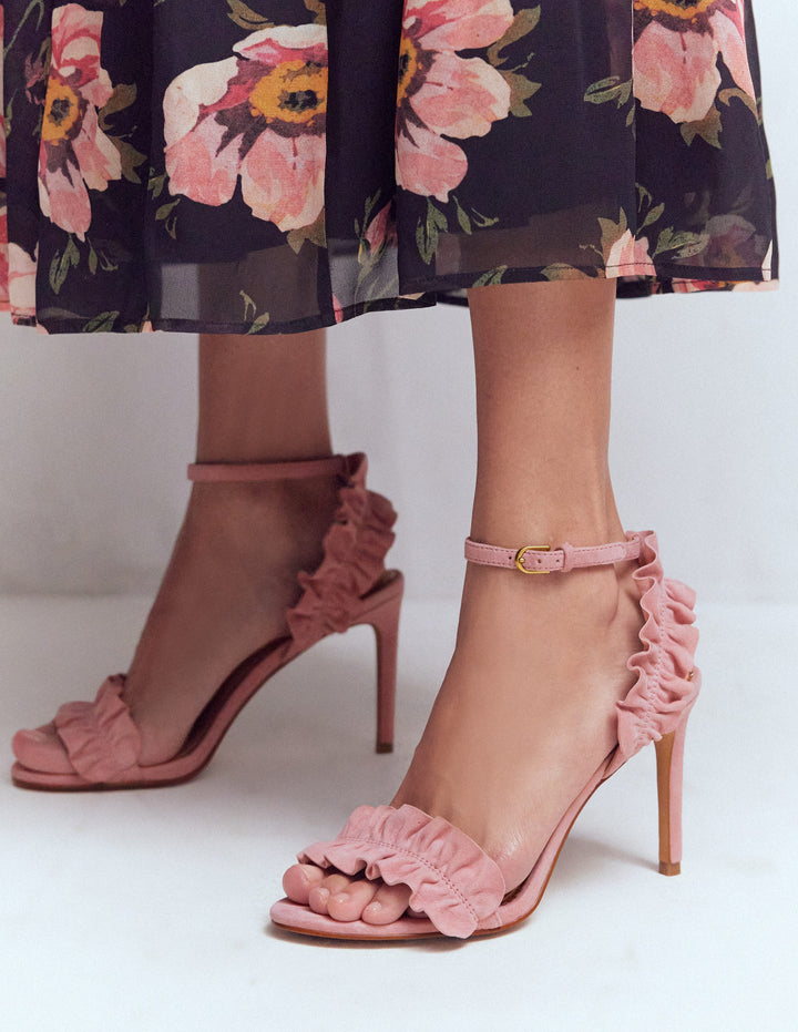 Pleat Detail Heeled Sandals-Almond Pink