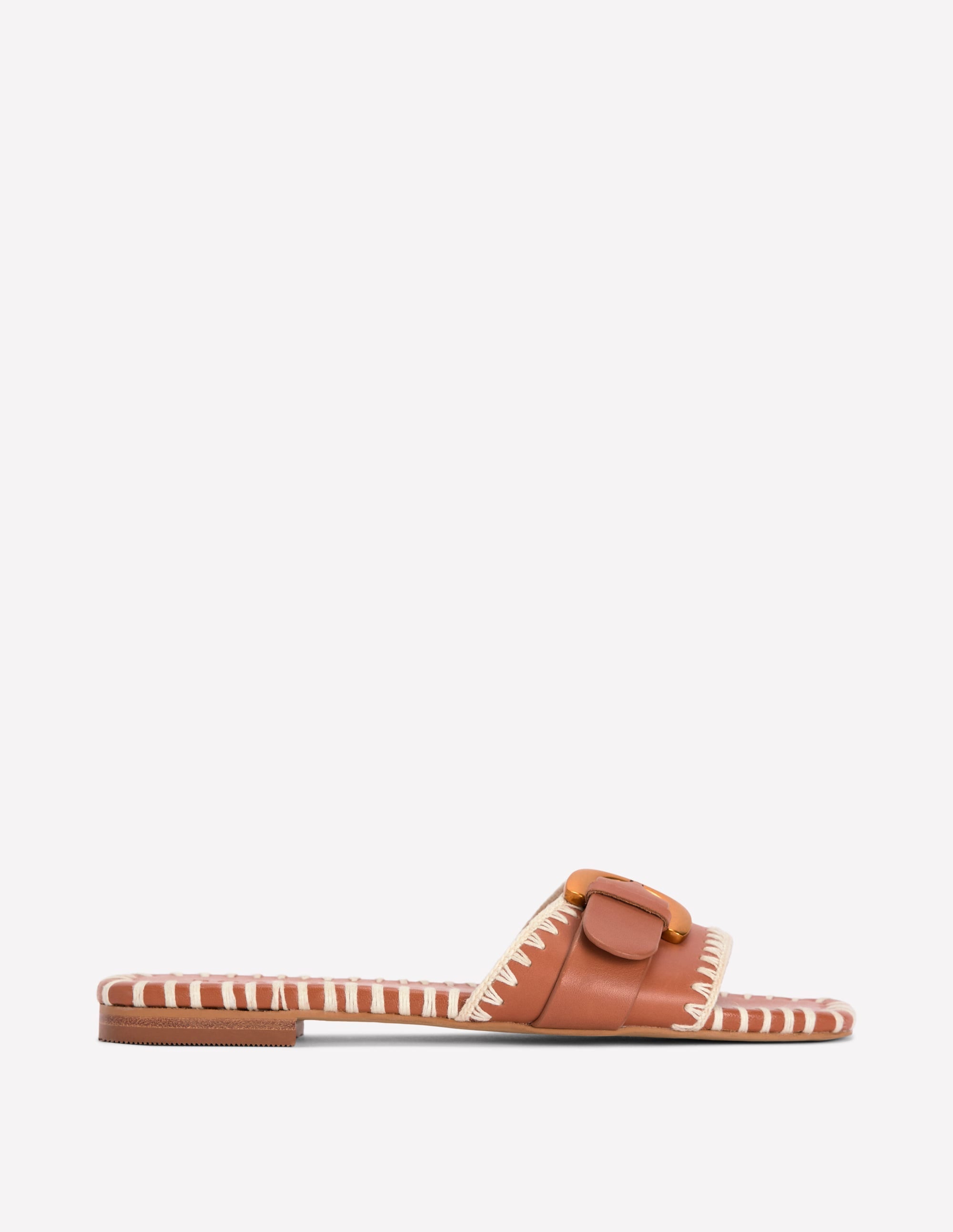 Trim Detail Flat Sandal-Tan - Image 1