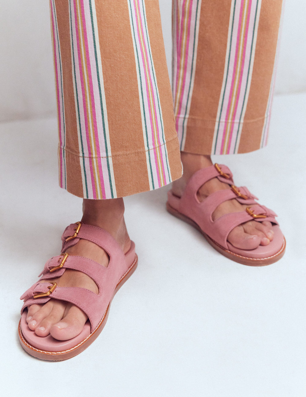 Triple Strap Footbed Sandal-Dusty Pink - Image 2