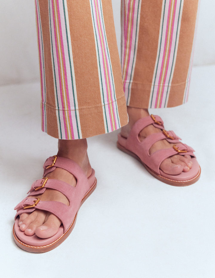 Triple Strap Footbed Sandal-Dusty Pink
