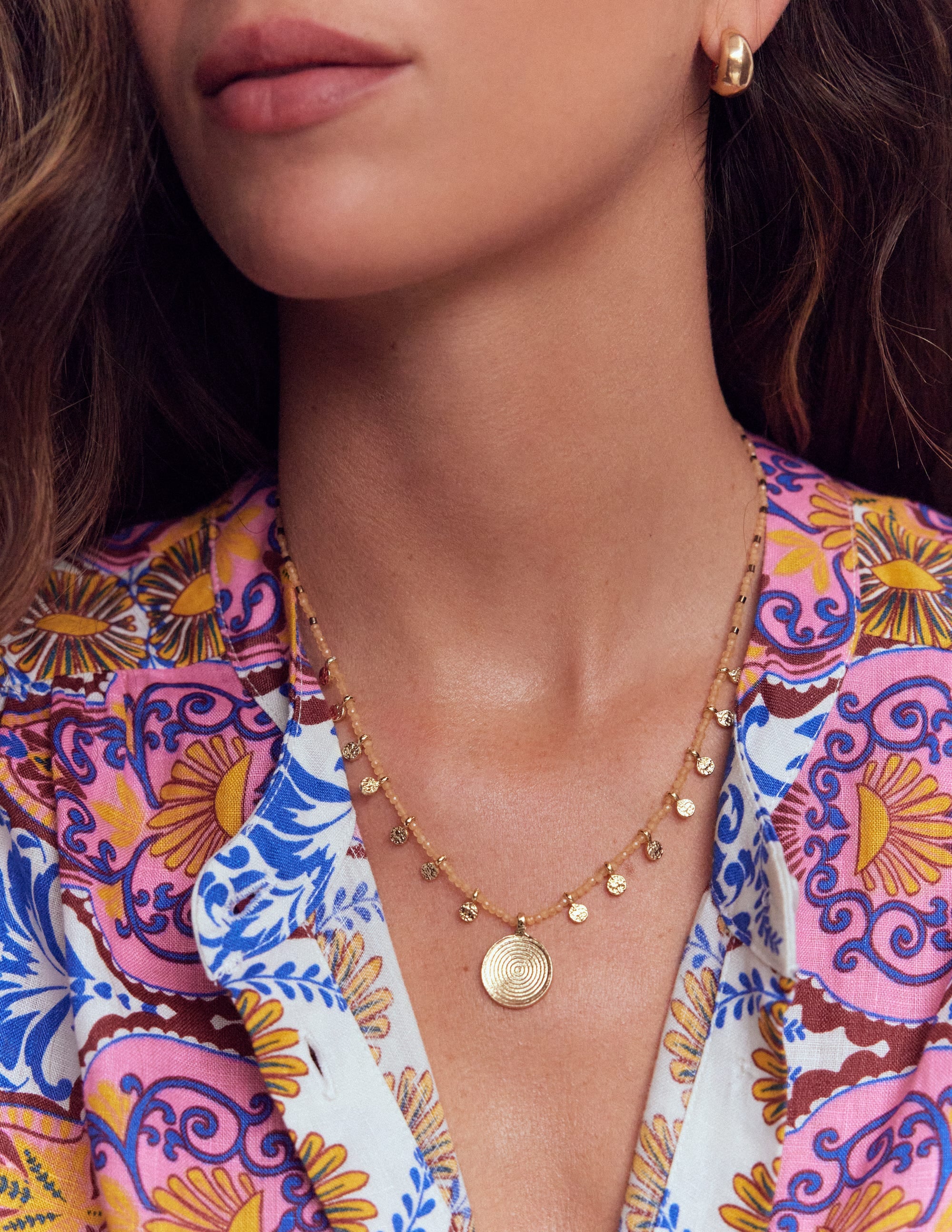 Short Bead Strand Necklace-Gold - Image 3