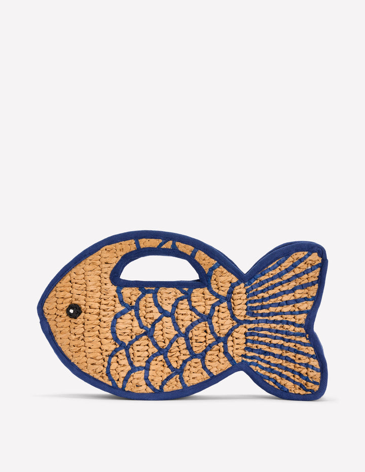 Novelty Fish Clutch-Natural/Bright Blue