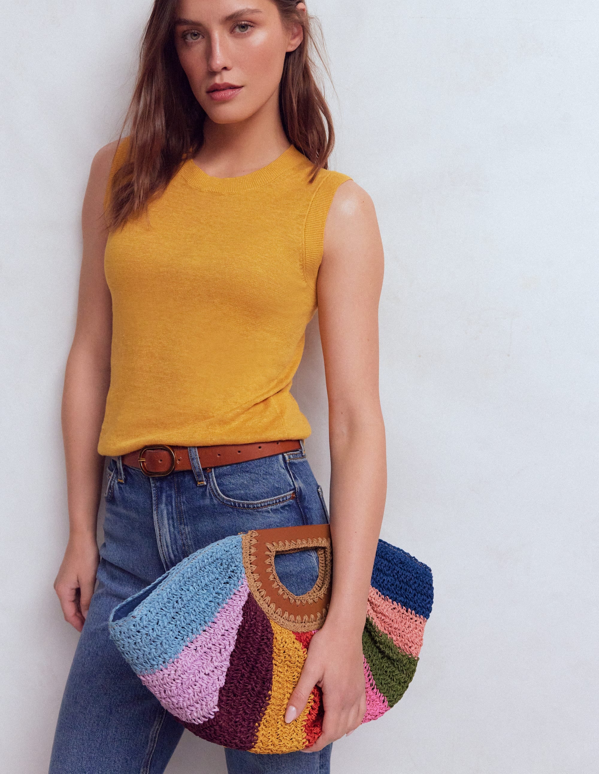 Raffia Moon Clutch-Multi Stripe - Image 2