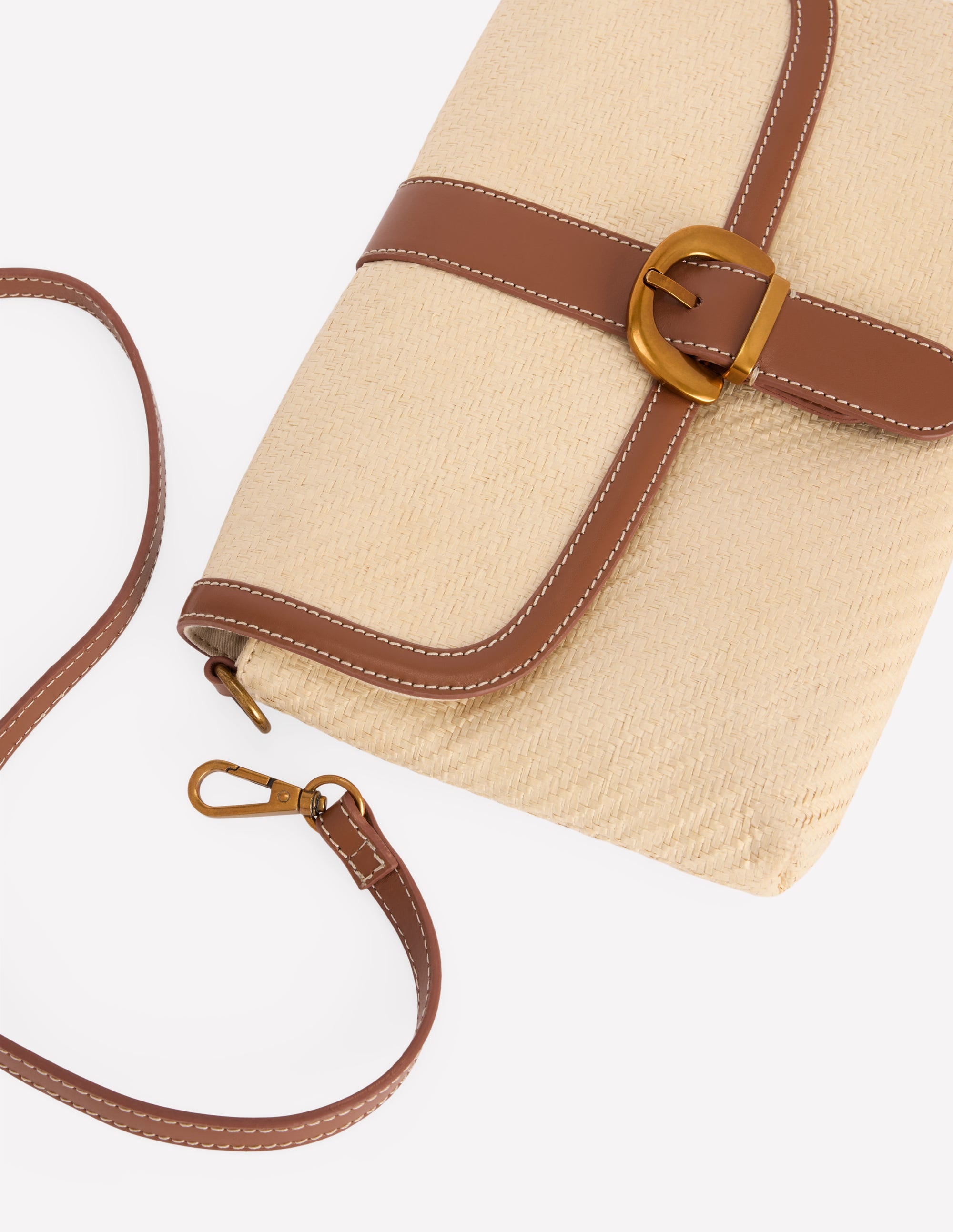 Buckle Crossbody Bag-Natural Raffia - Image 5