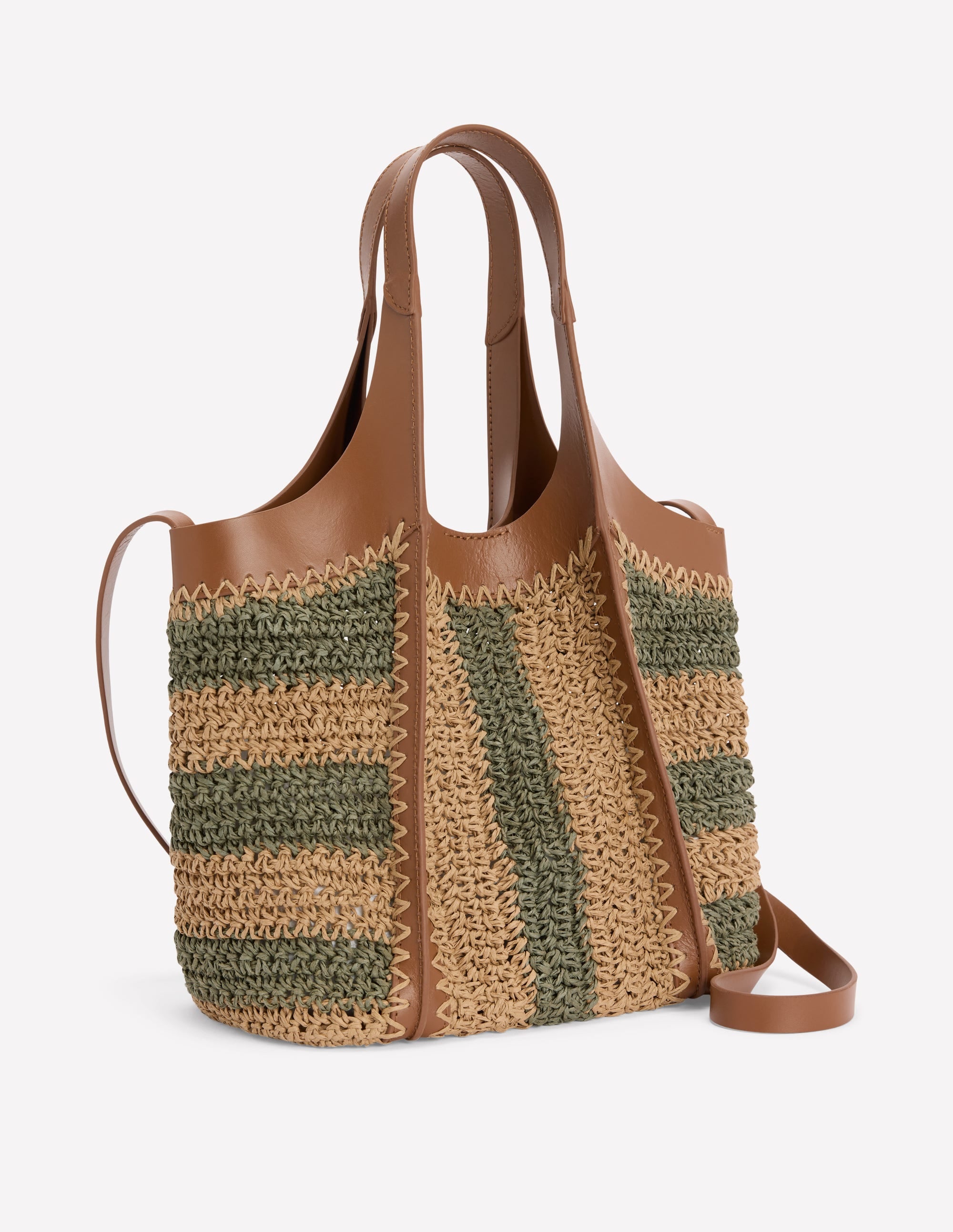 Mini Straw Tote-Khaki/Natural Stripe - Image 2