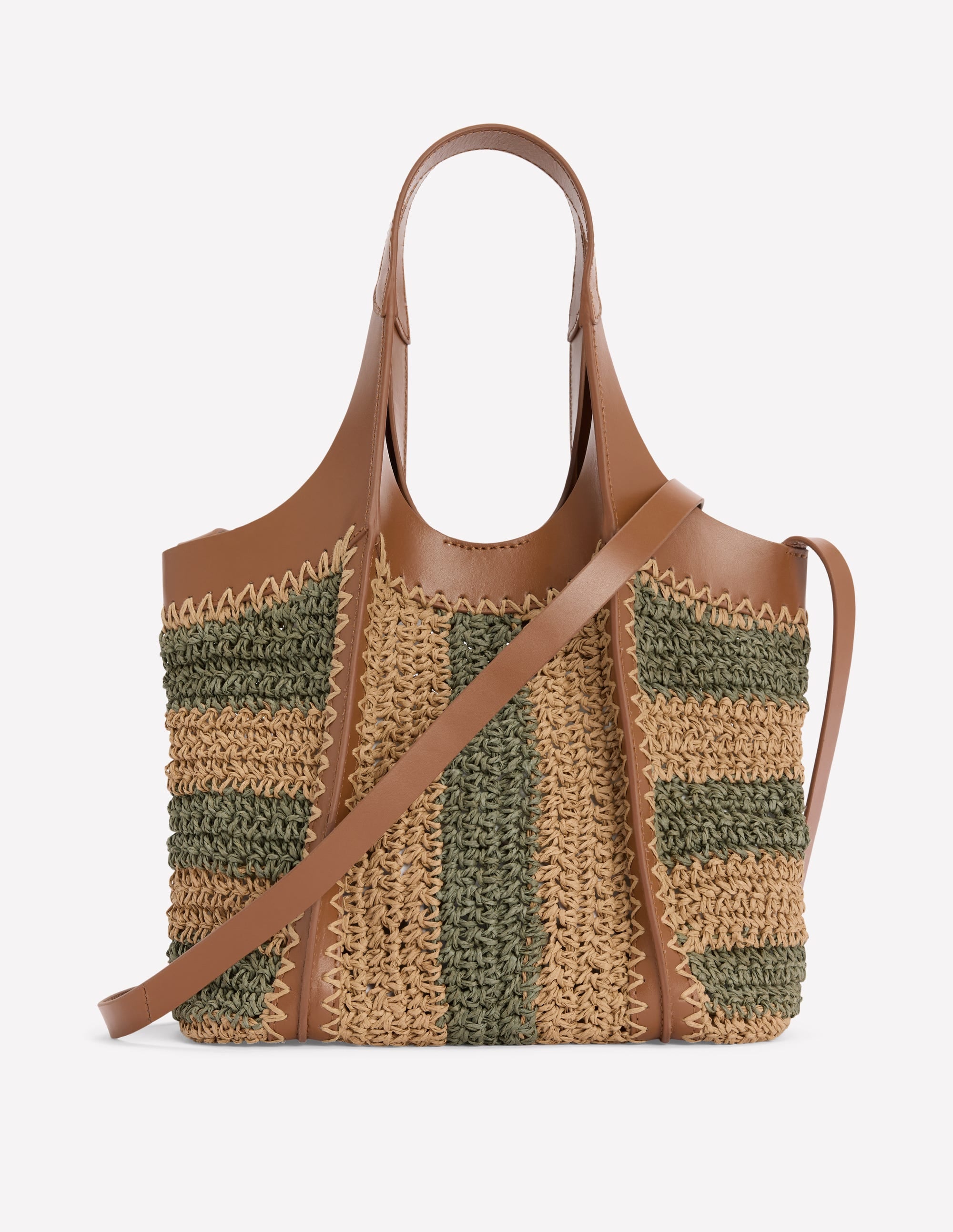 Mini Straw Tote-Khaki/Natural Stripe - Image 1