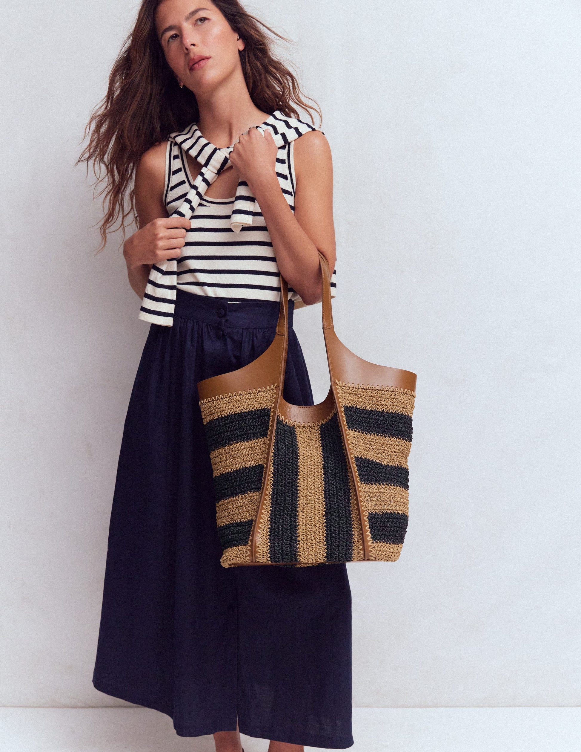 Straw Tote-Navy/Natural Stripe-2