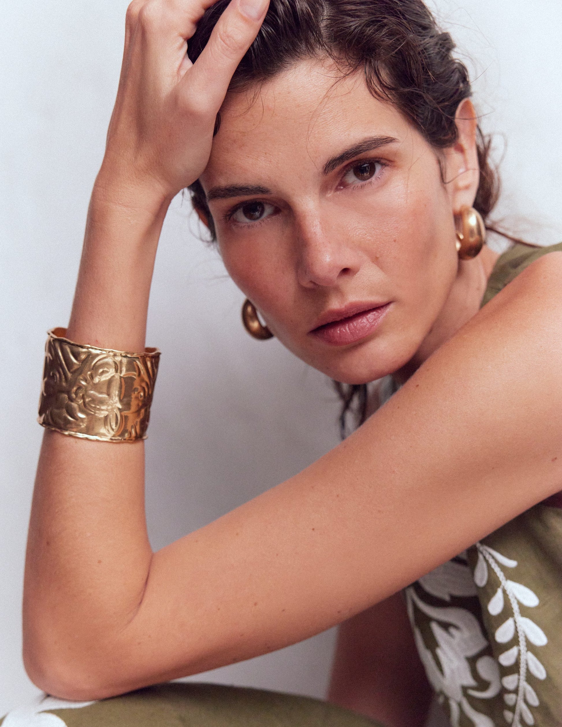 Heart Stamp Cuff Bracelet-Gold Colour-2