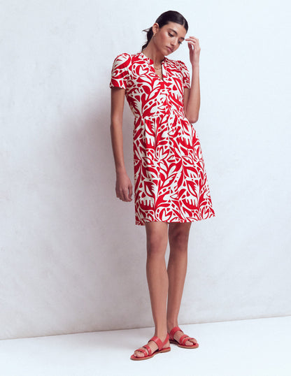 Naomi Short Jersey Dress-Merida Red, Leafy Cascade Mono-4