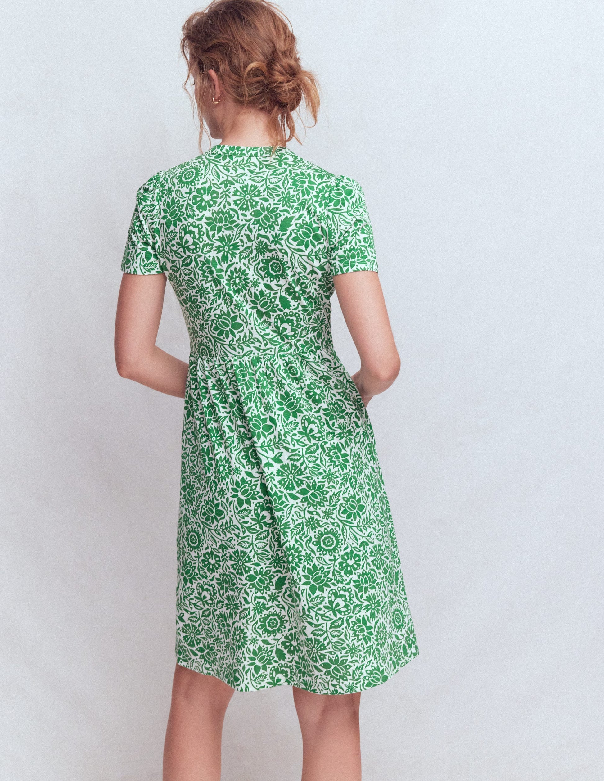 Naomi Short Sleeve Dress-Fresh Green, Meadow Scatter-3