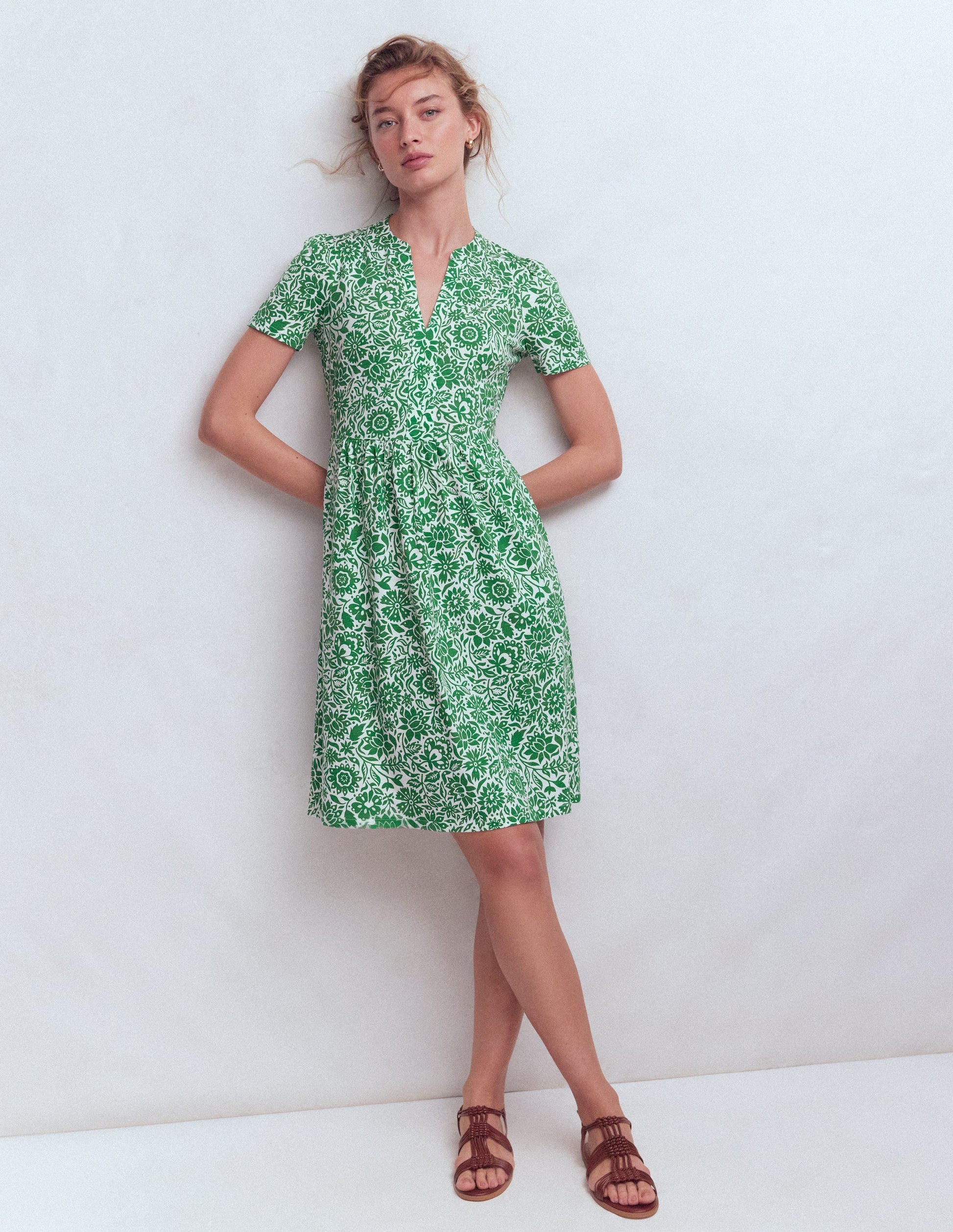 Naomi Short Sleeve Dress-Fresh Green, Meadow Scatter-4