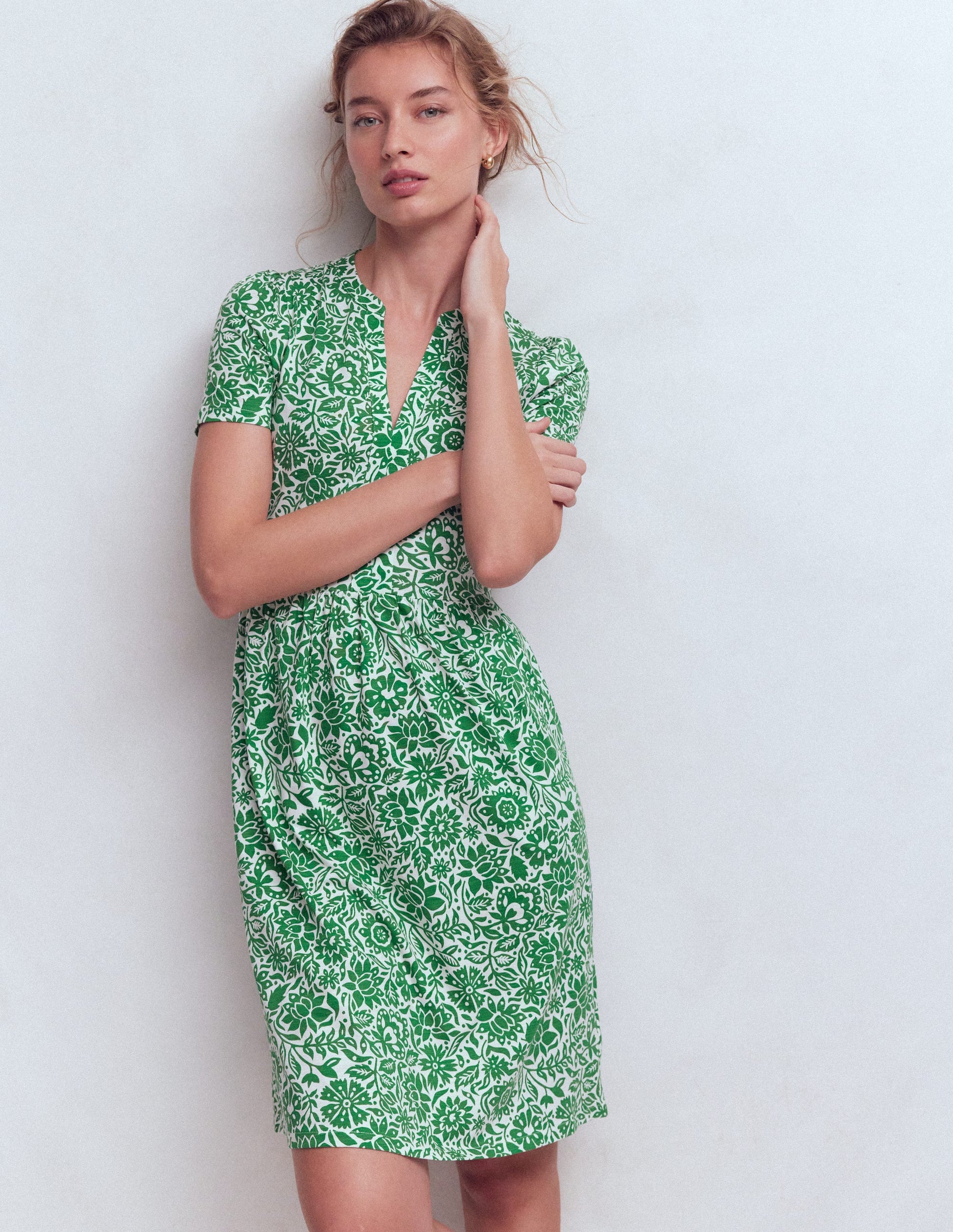Naomi Short Sleeve Dress-Fresh Green, Meadow Scatter-5