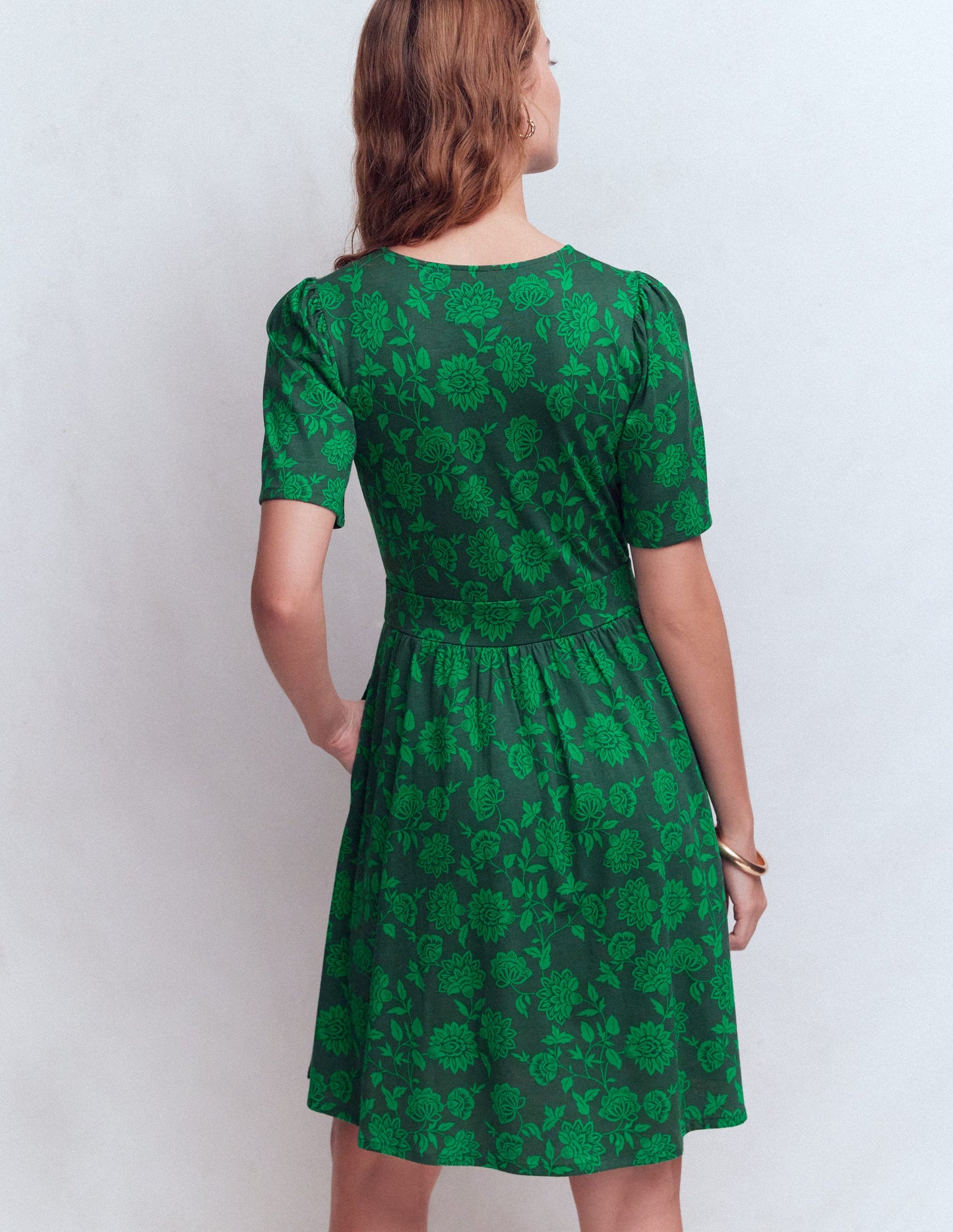 Louisa Short Jersey Dress-Midnight Teal, Floral Frenzy