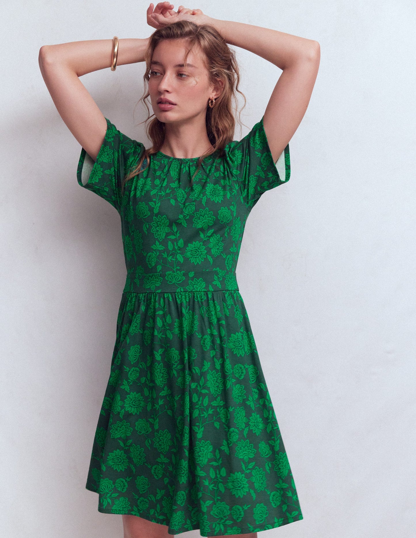 Louisa Short Jersey Dress-Midnight Teal, Floral Frenzy