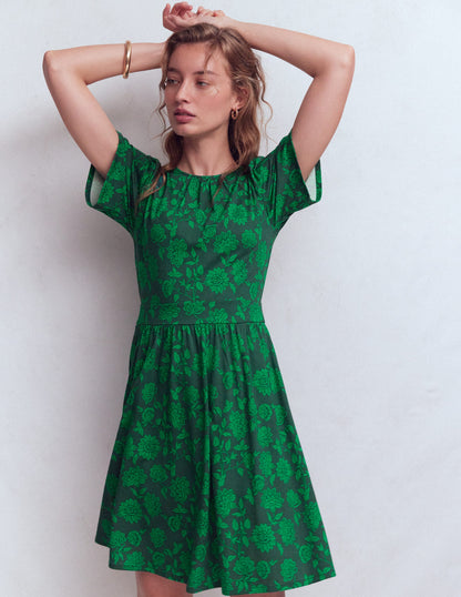 Louisa Short Jersey Dress-Midnight Teal, Floral Frenzy-4