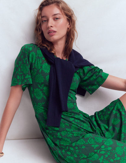 Louisa Short Jersey Dress-Midnight Teal, Floral Frenzy-5