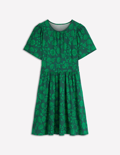 Louisa Short Jersey Dress-Midnight Teal, Floral Frenzy-6