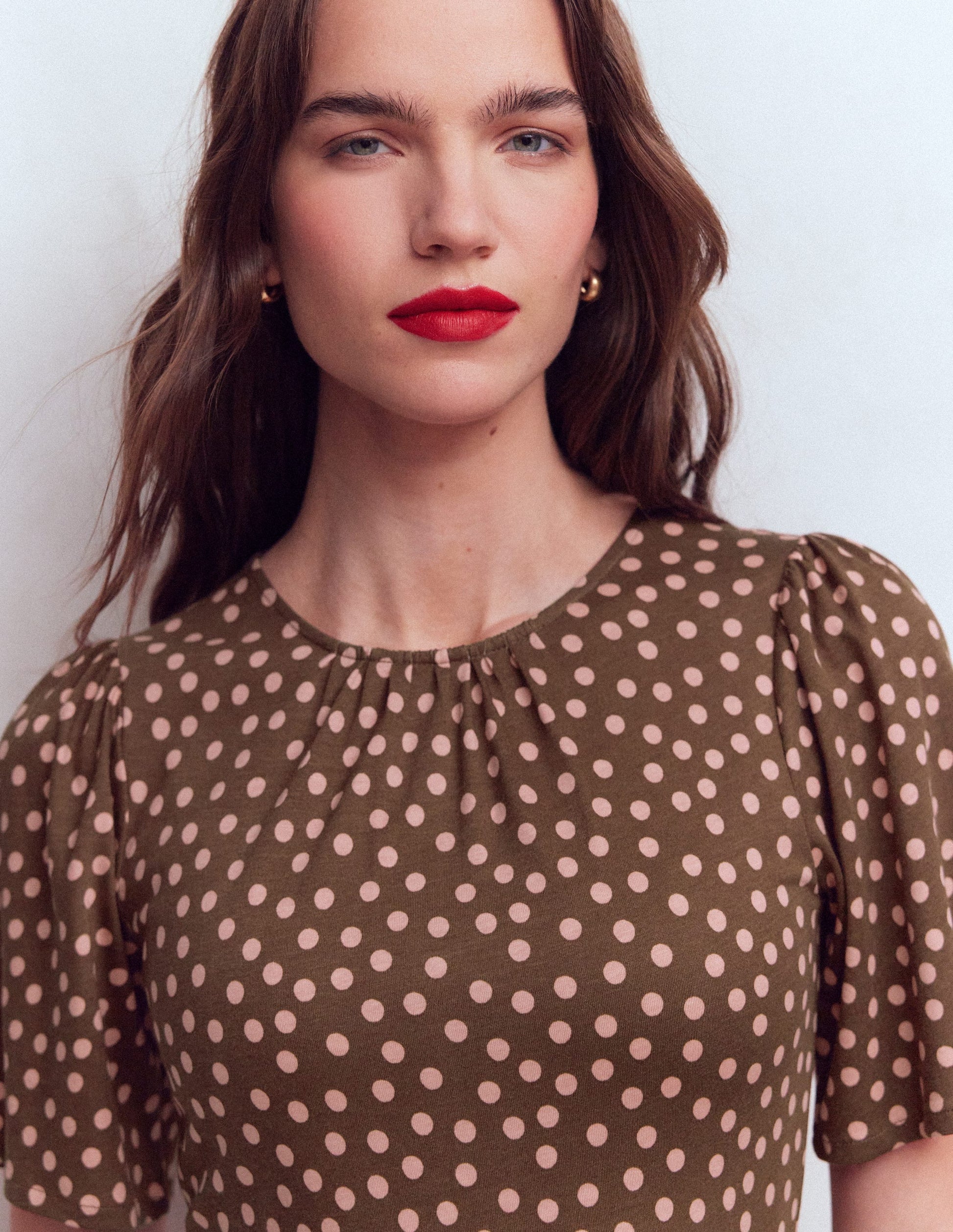 Louisa Short Jersey Dress-Raw Umber, Painted Dot-2