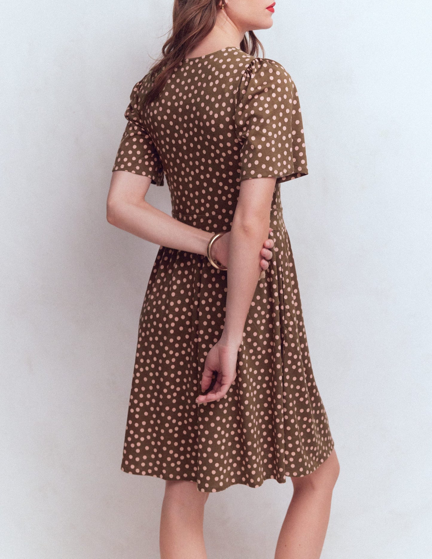 Louisa Short Jersey Dress-Raw Umber, Painted Dot