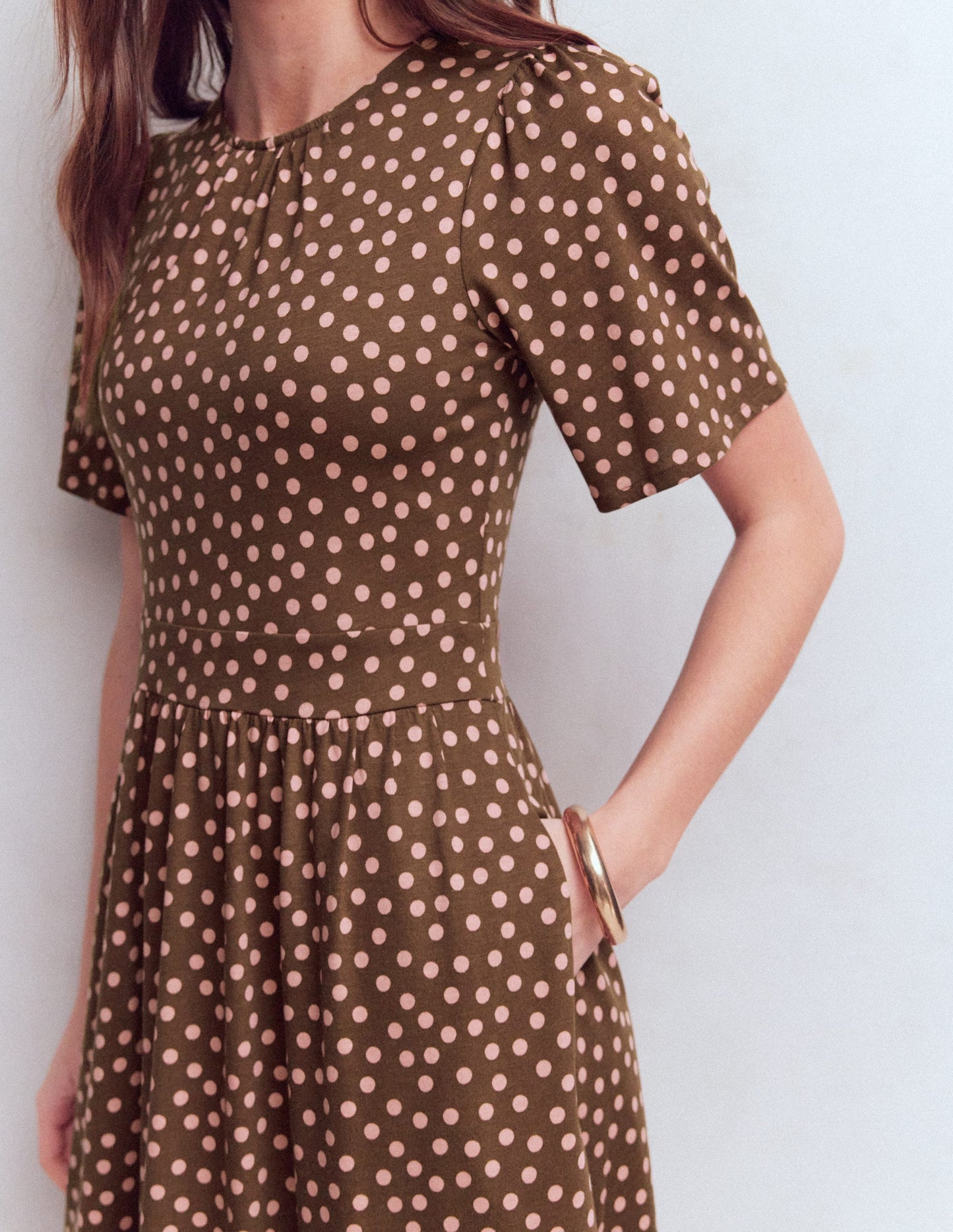 Louisa Short Jersey Dress-Raw Umber, Painted Dot
