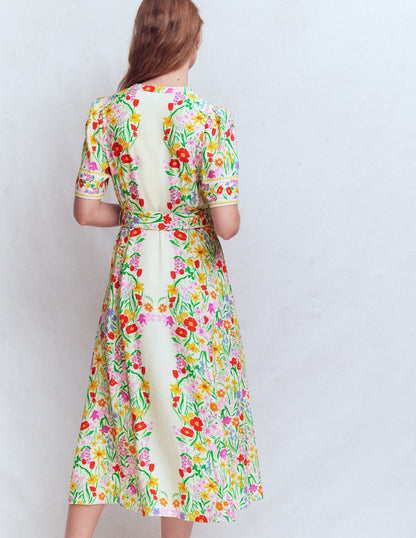 Kate Puff Sleeve Belted Dress-Ivory Garden Placement-4