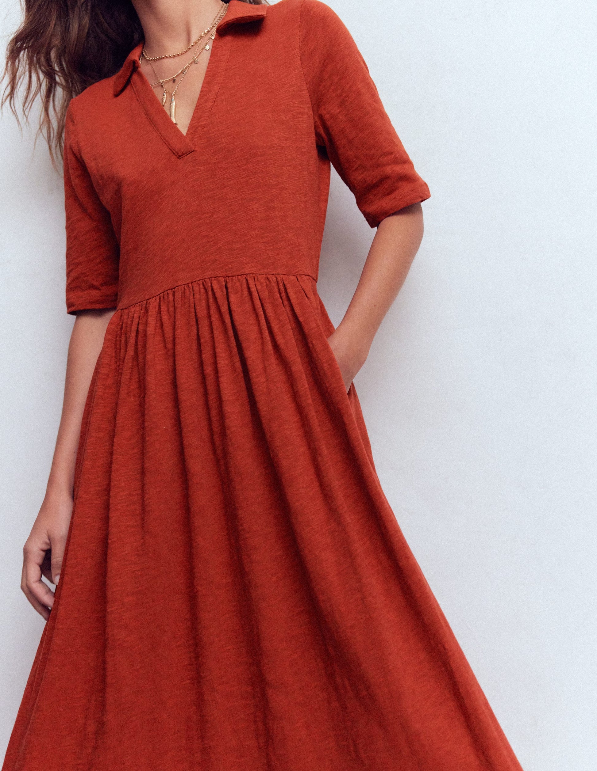 Aria Collared Jersey Dress-Burnt Orange-2