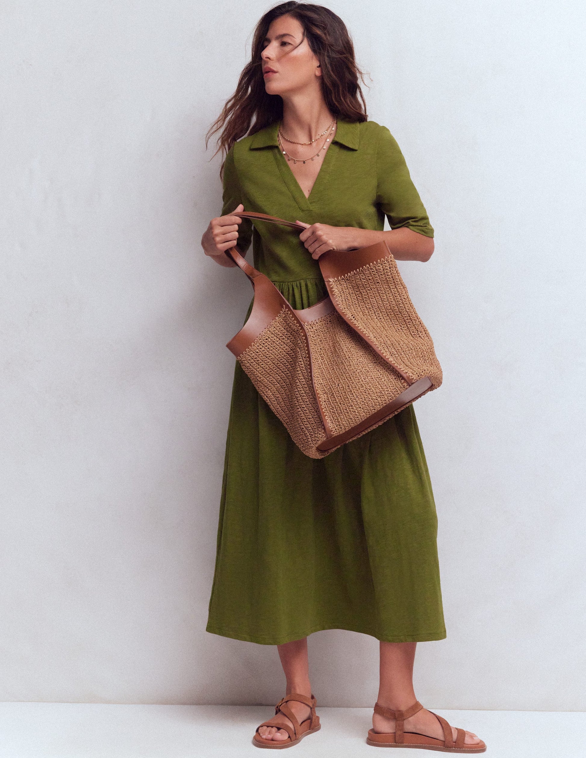 Aria Collared Jersey Dress-Promenade Green-1