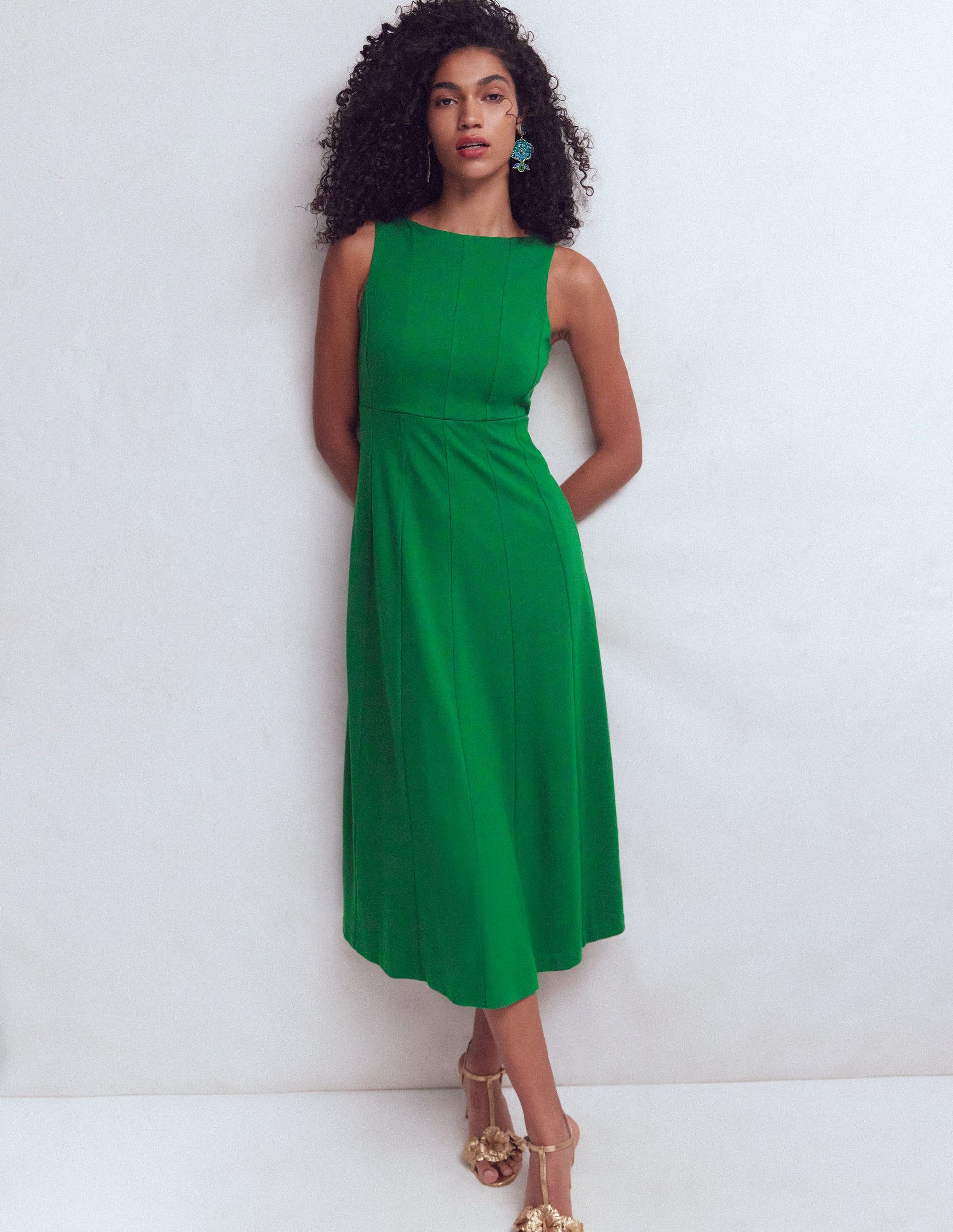 Sleeveless Ponte Midi Dress-Fresh Green-1