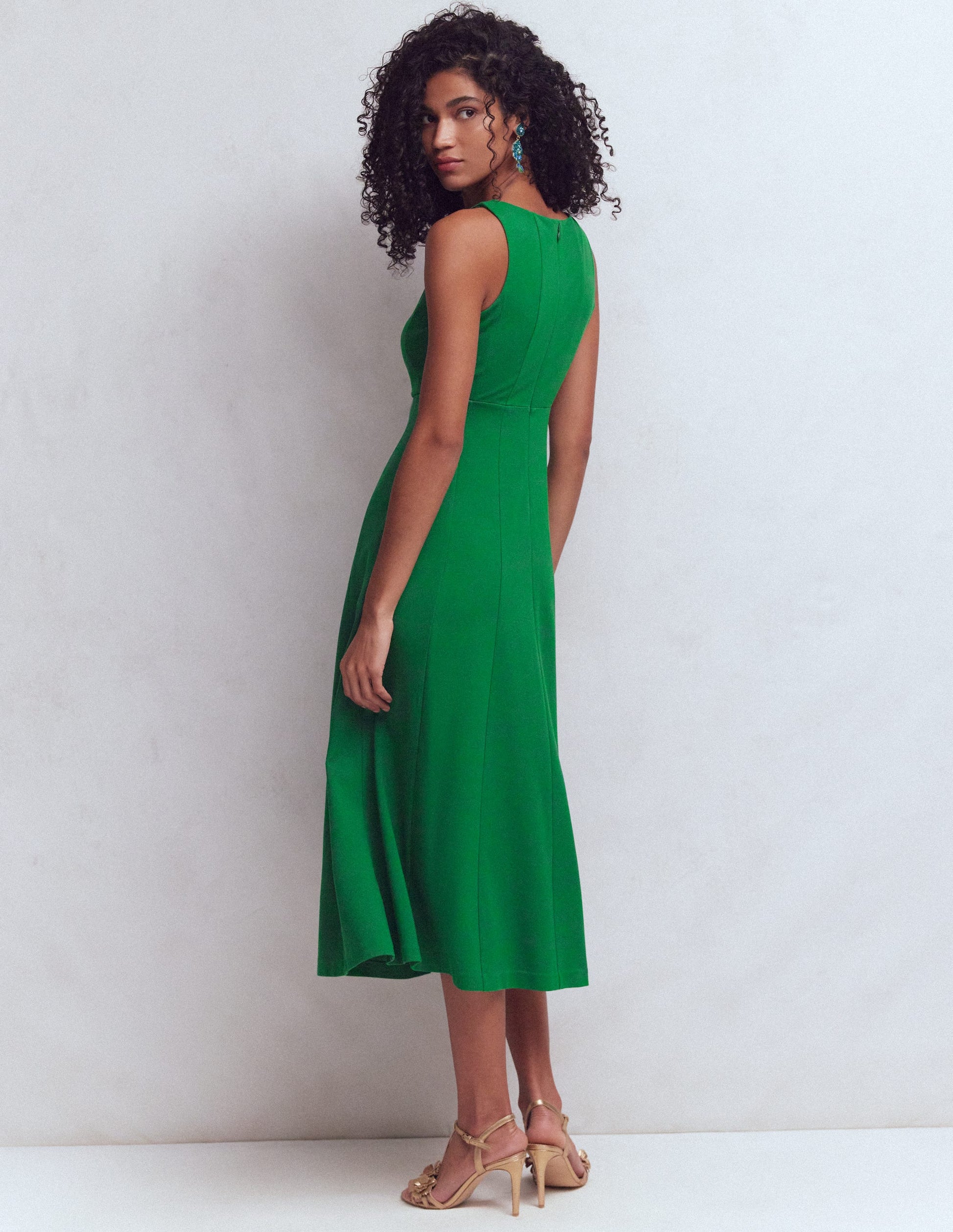 Sleeveless Ponte Midi Dress-Fresh Green-3