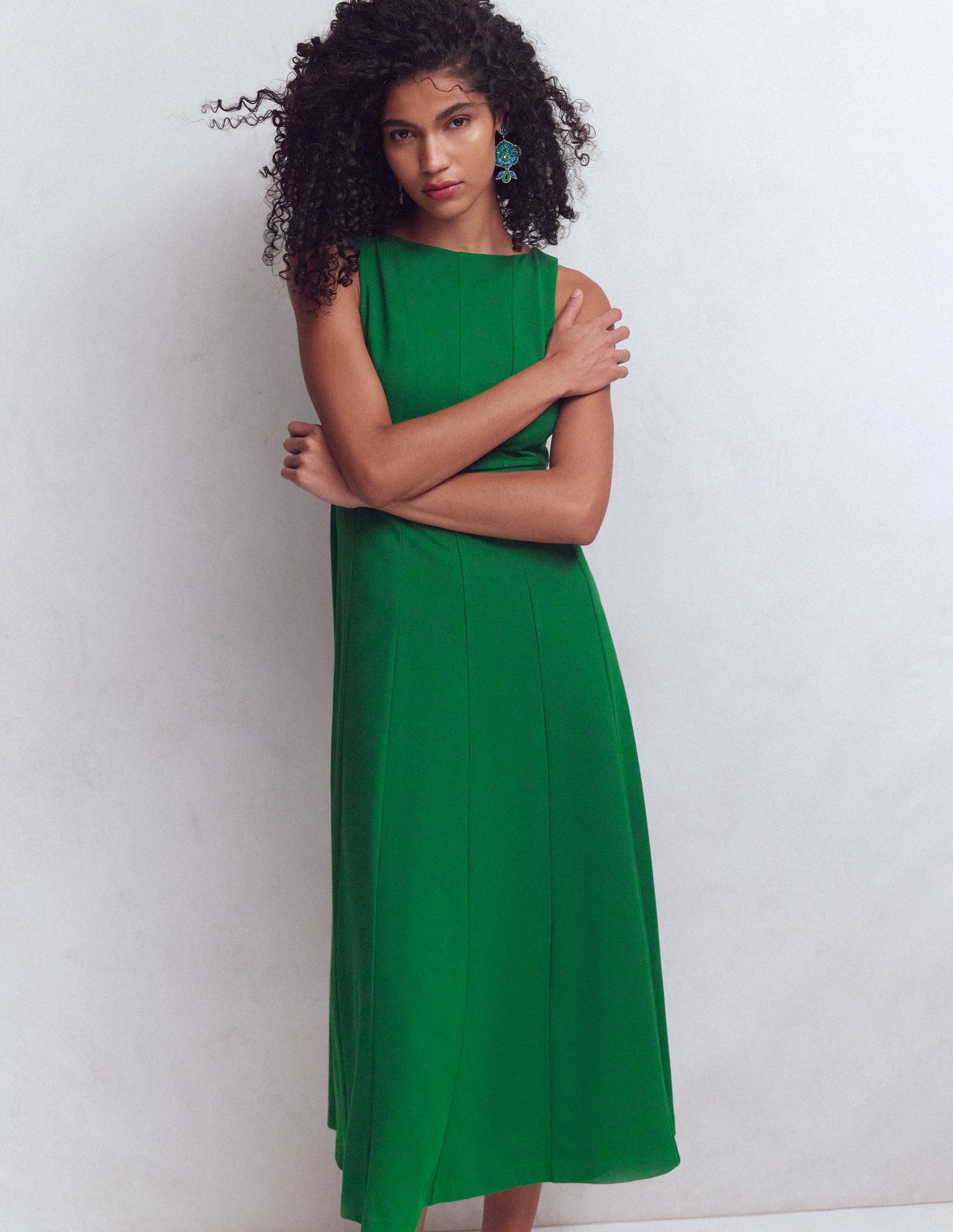 Sleeveless Ponte Midi Dress-Fresh Green-5