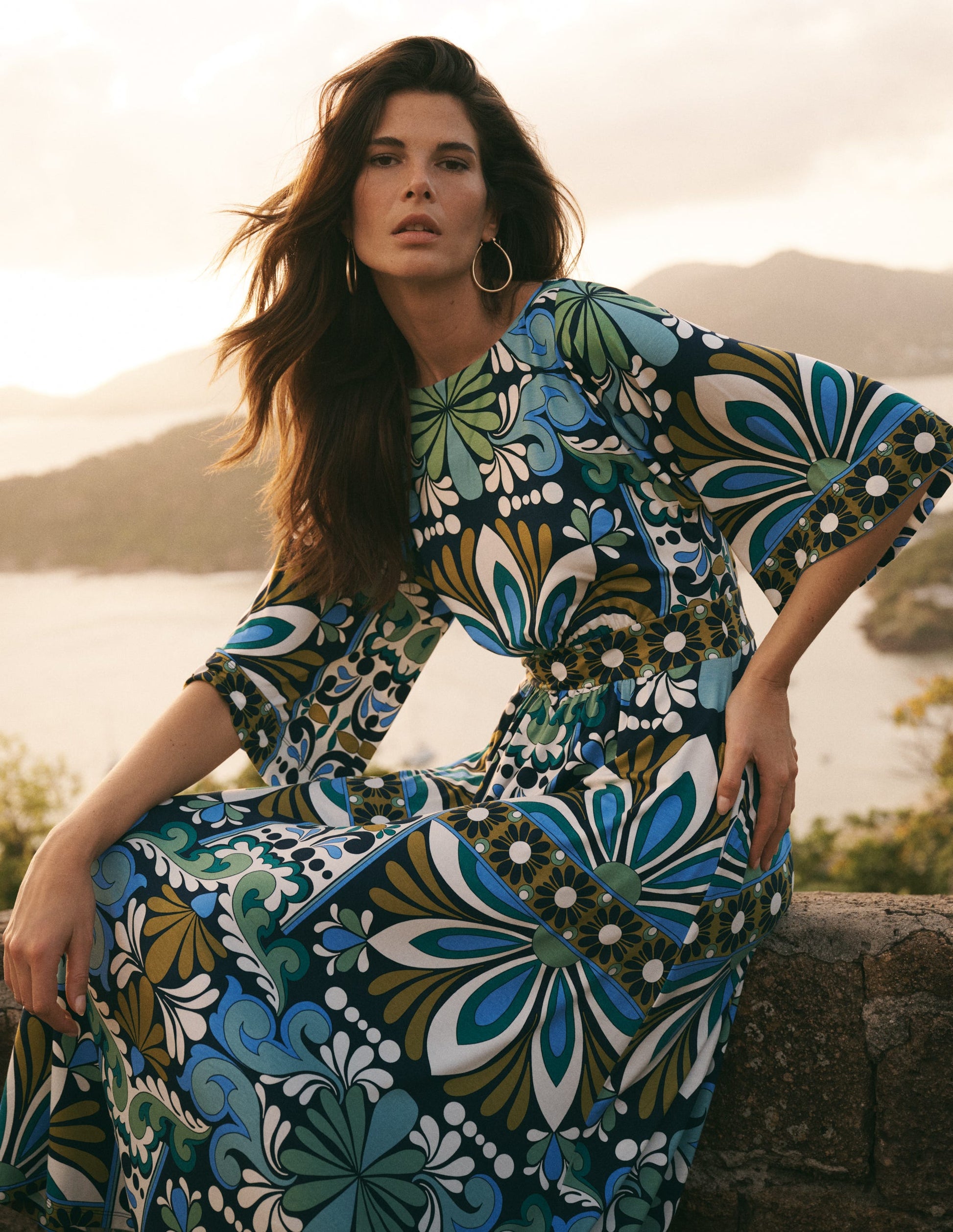 Imelda Kimono Jersey Dress-Navy, Bloom Tapestry-1