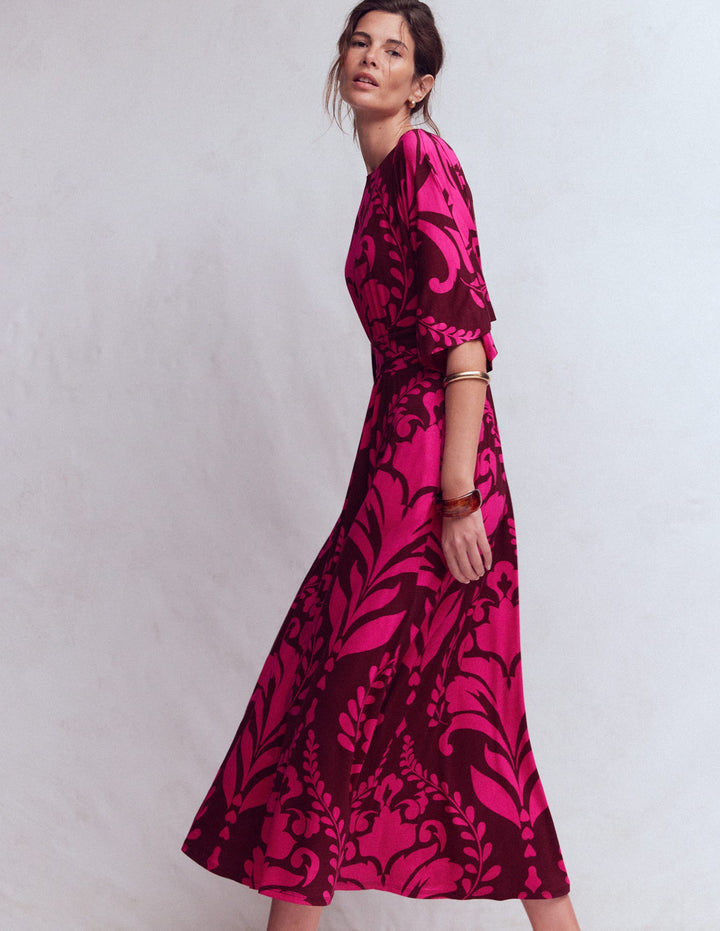 Imelda Kimono Jersey Dress-Pink Peony, Decorative Lattice