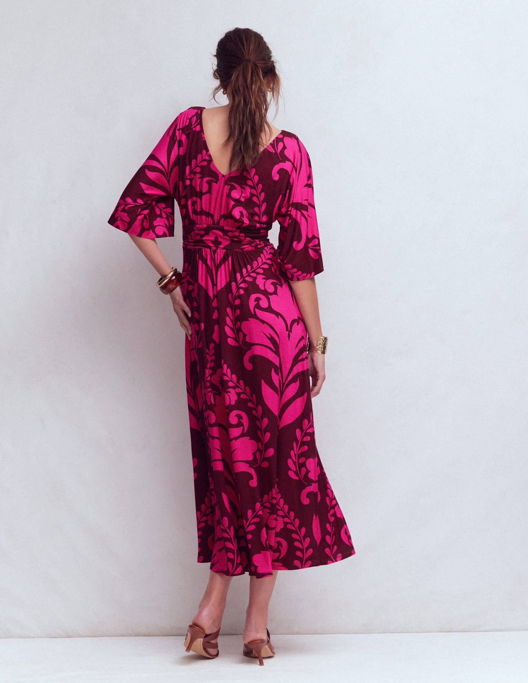 Imelda Kimono Jersey Dress-Pink Peony, Decorative Lattice - Image 3