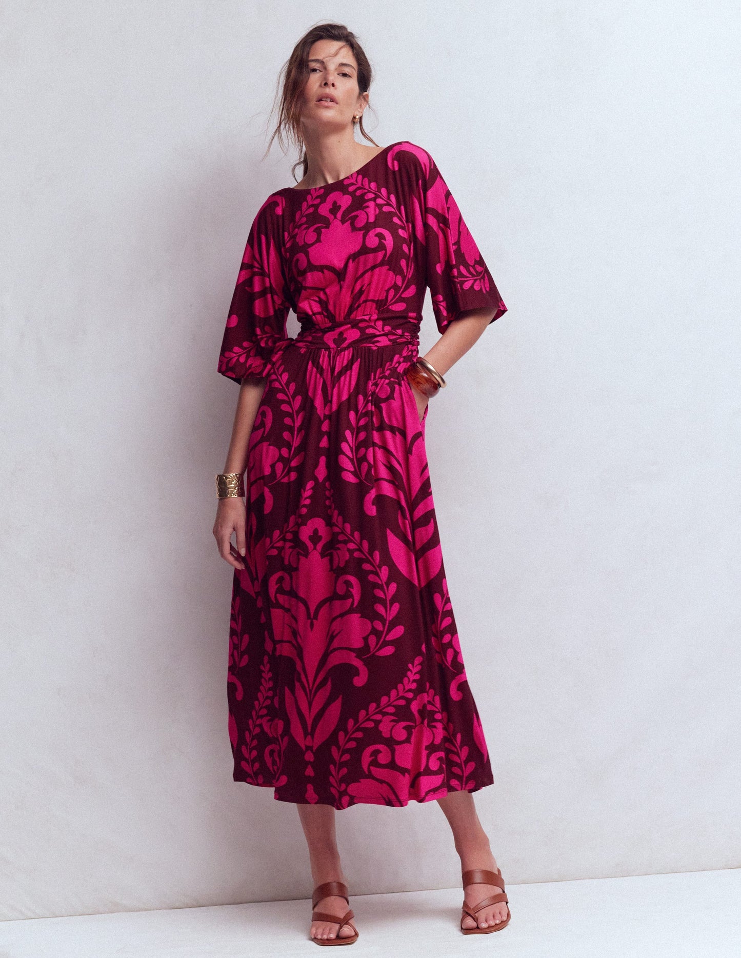 Imelda Kimono Jersey Dress-Pink Peony, Decorative Lattice