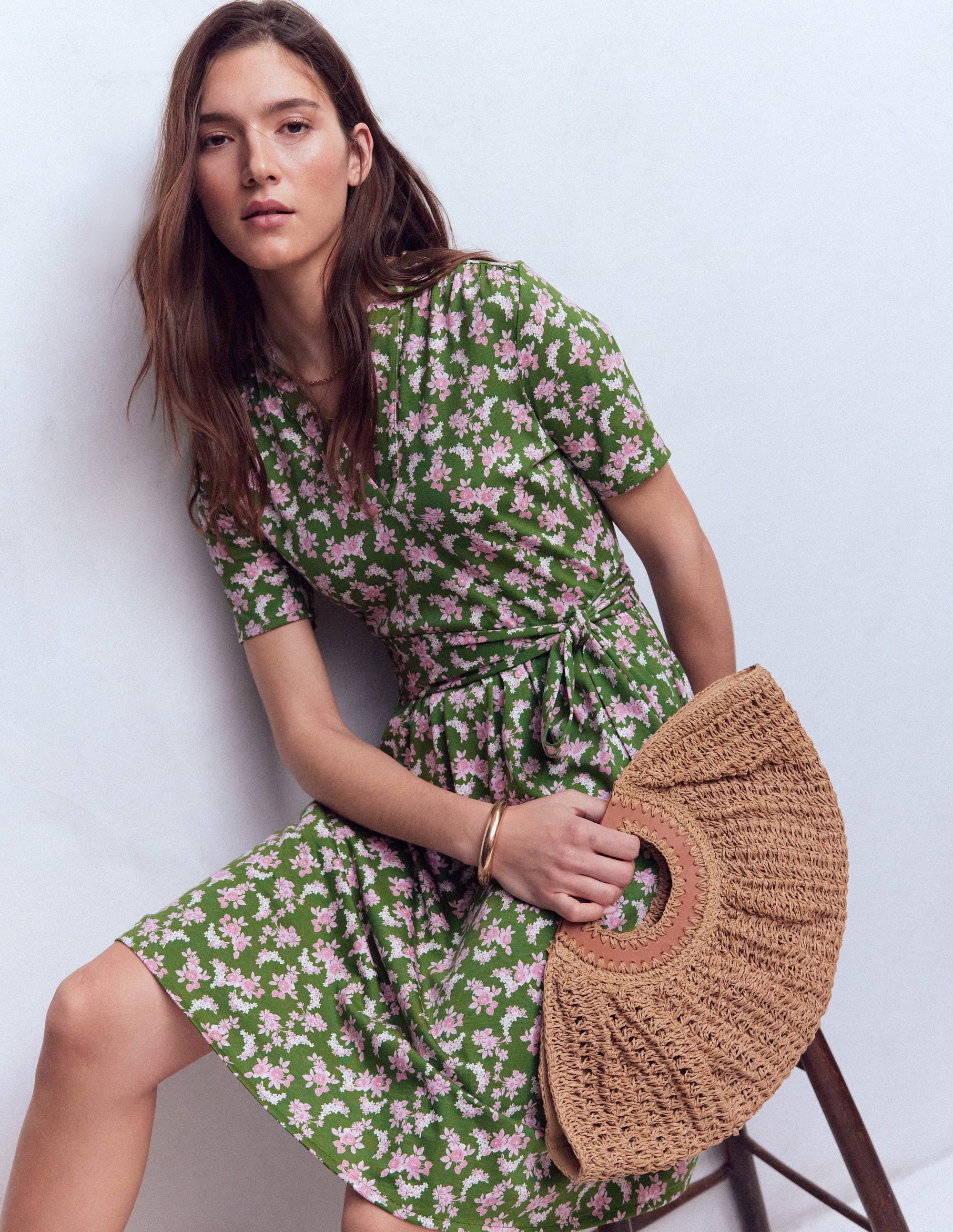 Daisy Flippy Jersey Dress-Promenade Green, Dainty Blooms - Image 1