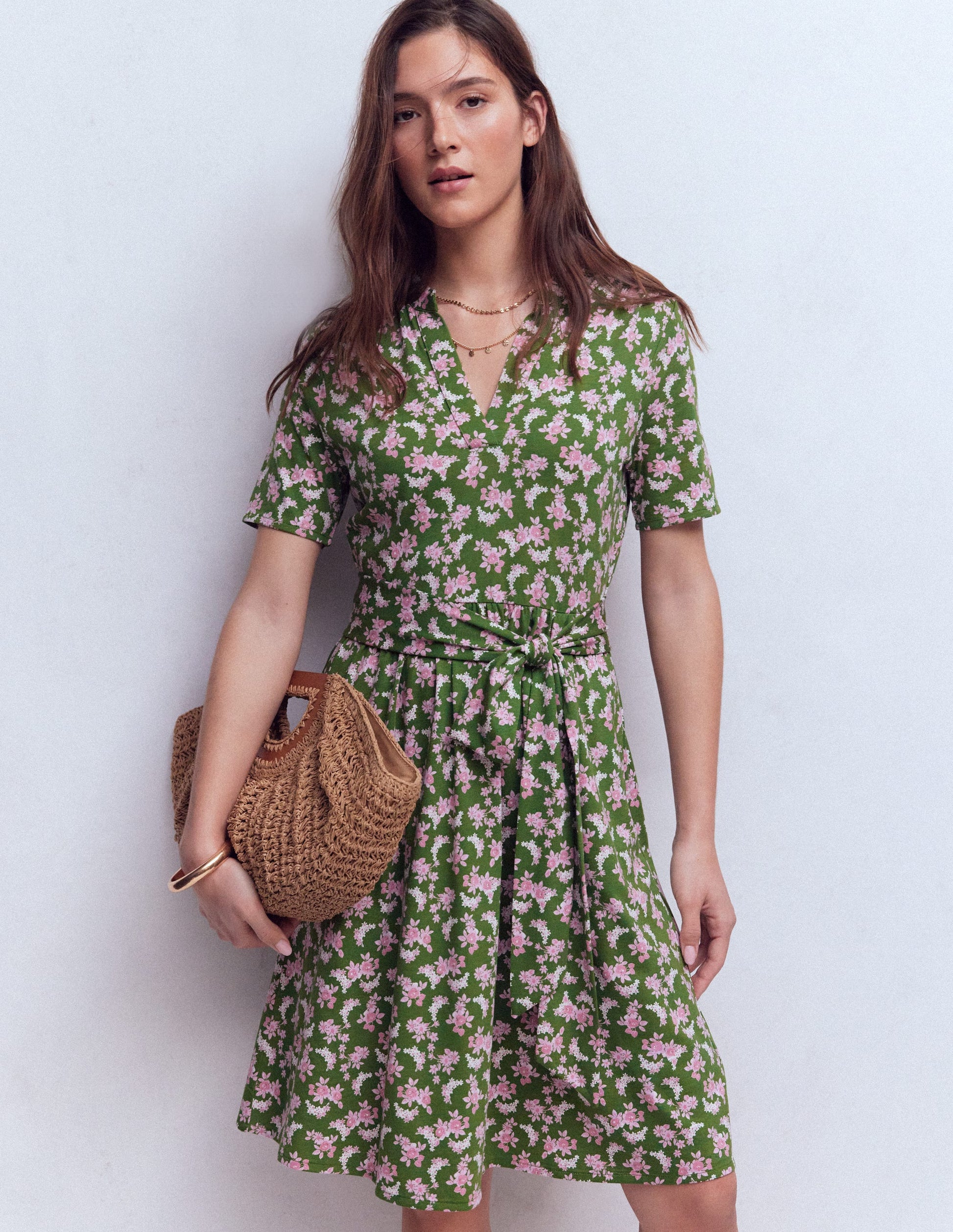 Daisy Flippy Jersey Dress-Promenade Green, Dainty Blooms-4
