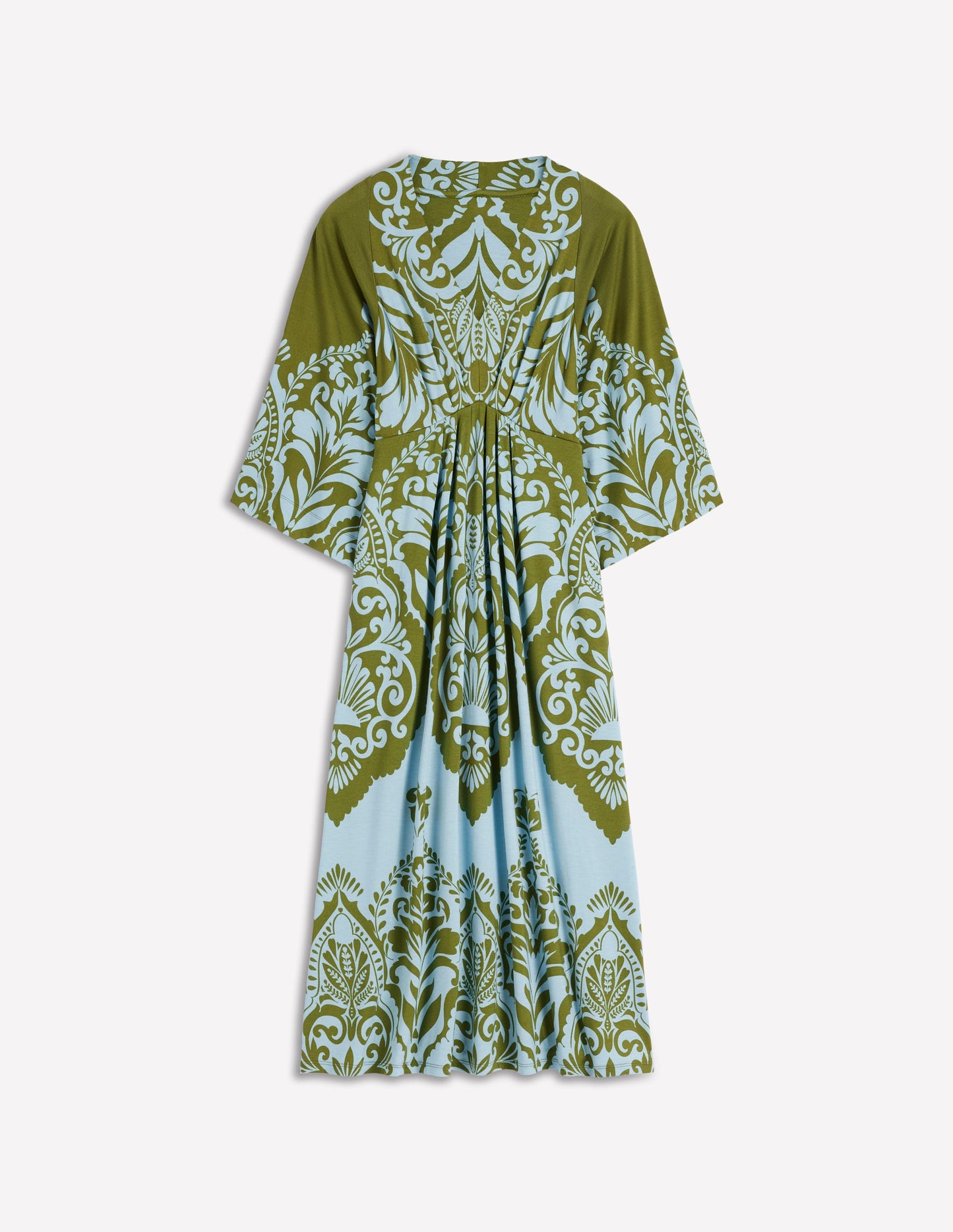 Nell Kimono Midi Jersey Dress-Olive, Ornamental Garden