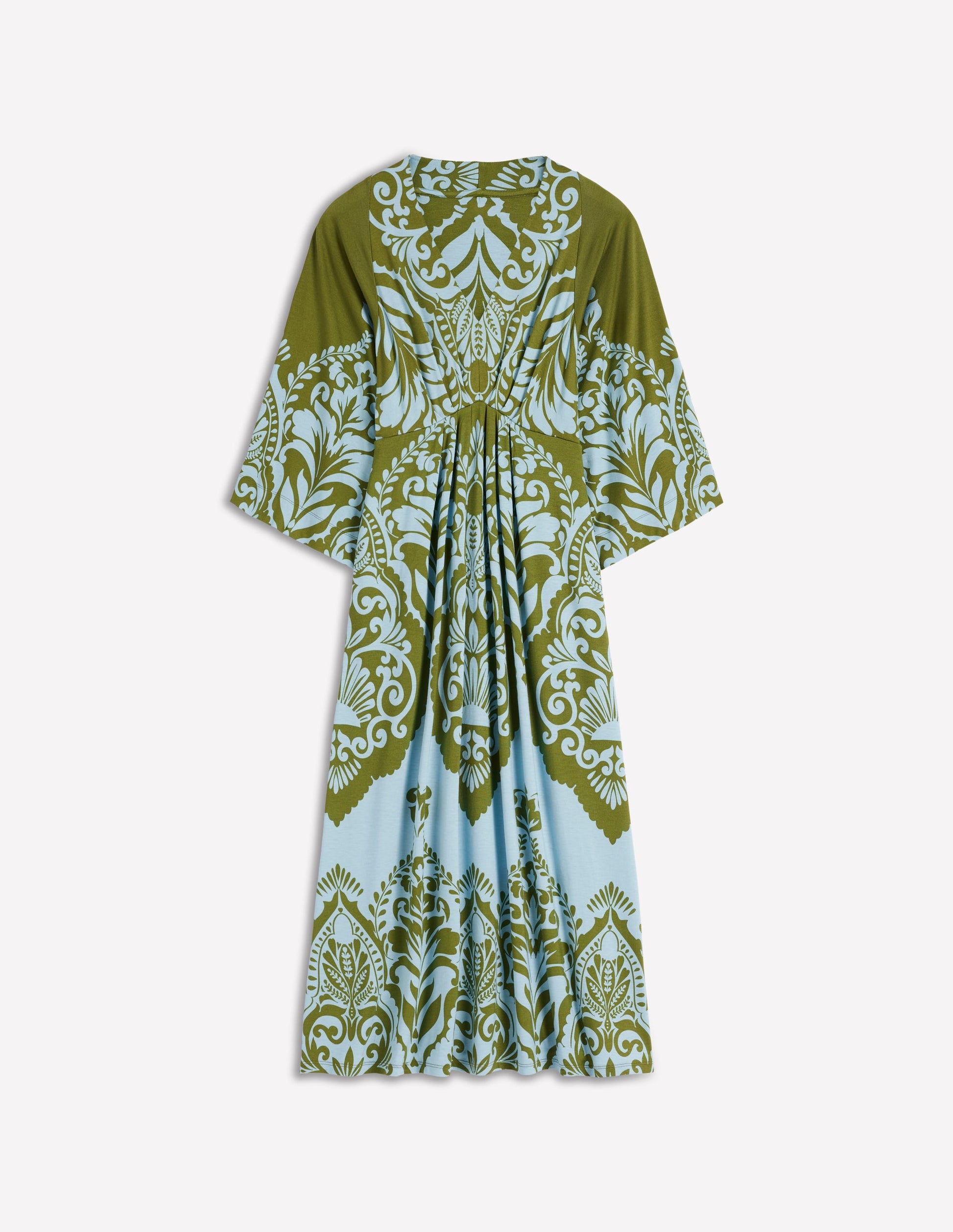 Nell Kimono Midi Jersey Dress-Olive, Ornamental Garden-6