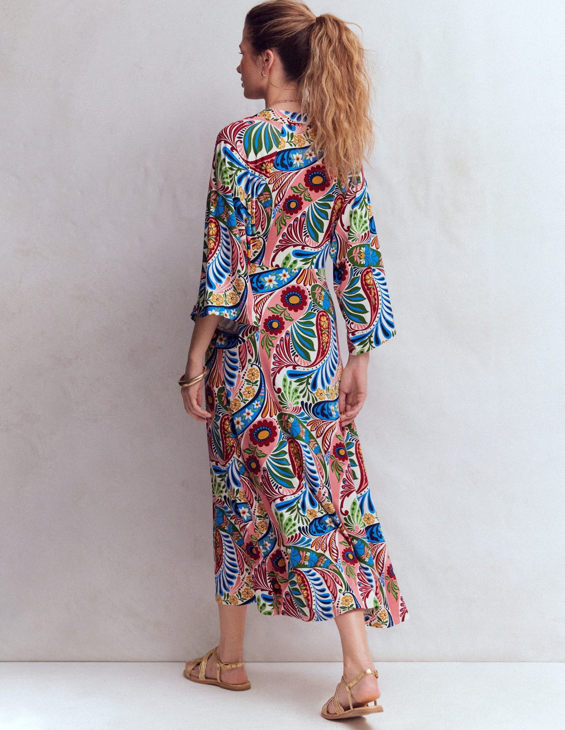 Nell Kimono Midi Jersey Dress-Multi, Enchanted Paisley-3