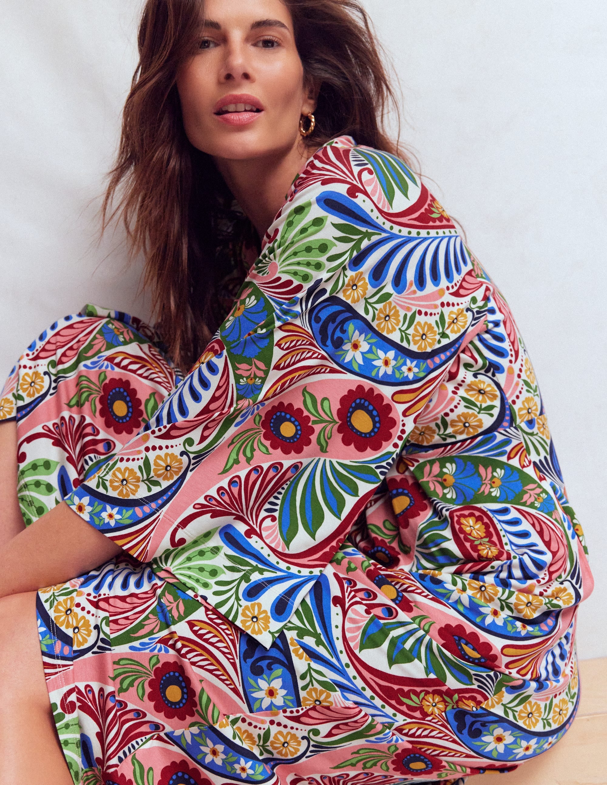 Nell Kimono Midi Jersey Dress-Multi, Enchanted Paisley - Image 5
