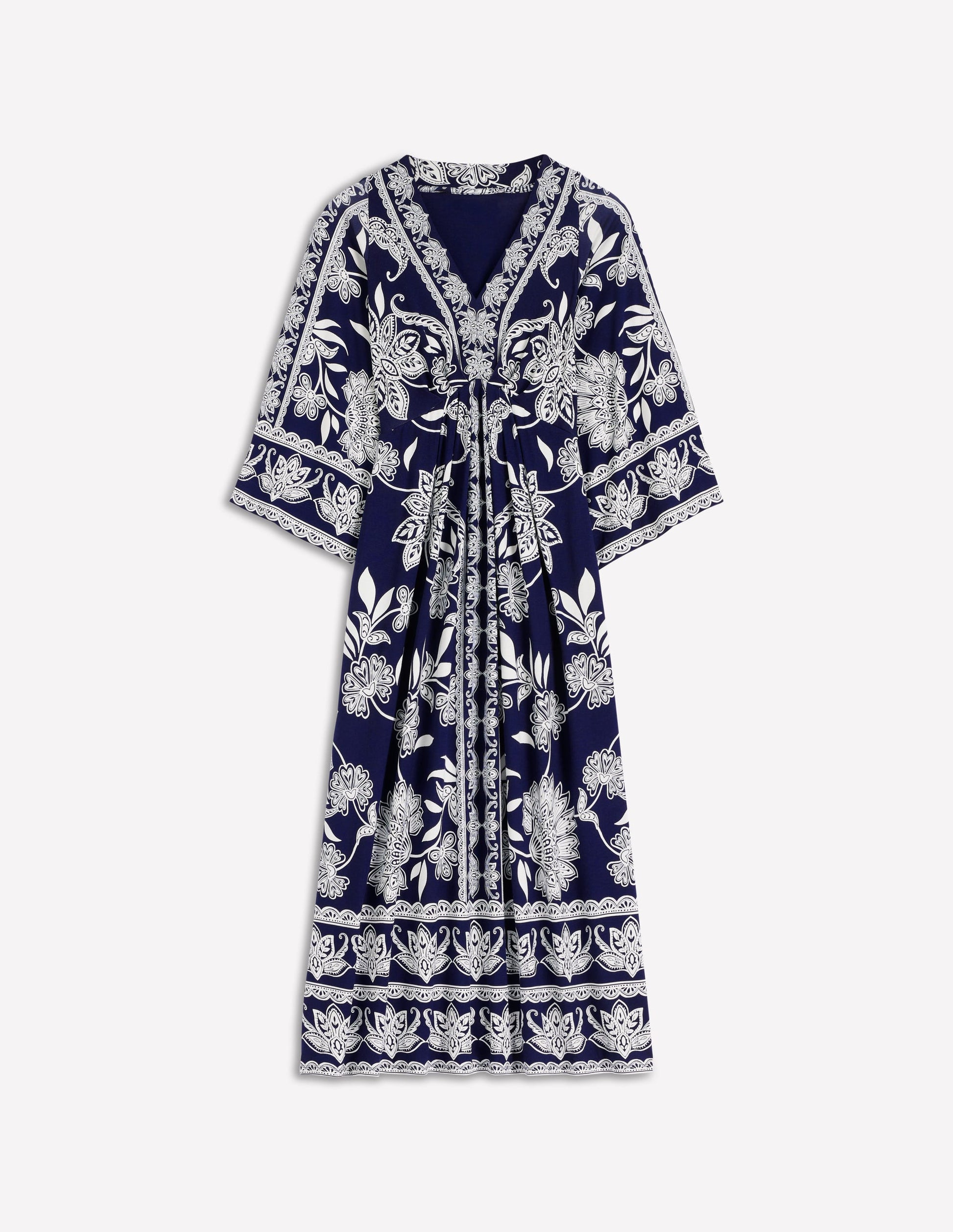 Nell Kimono Midi Jersey Dress-Navy, Elegant Blossom-8