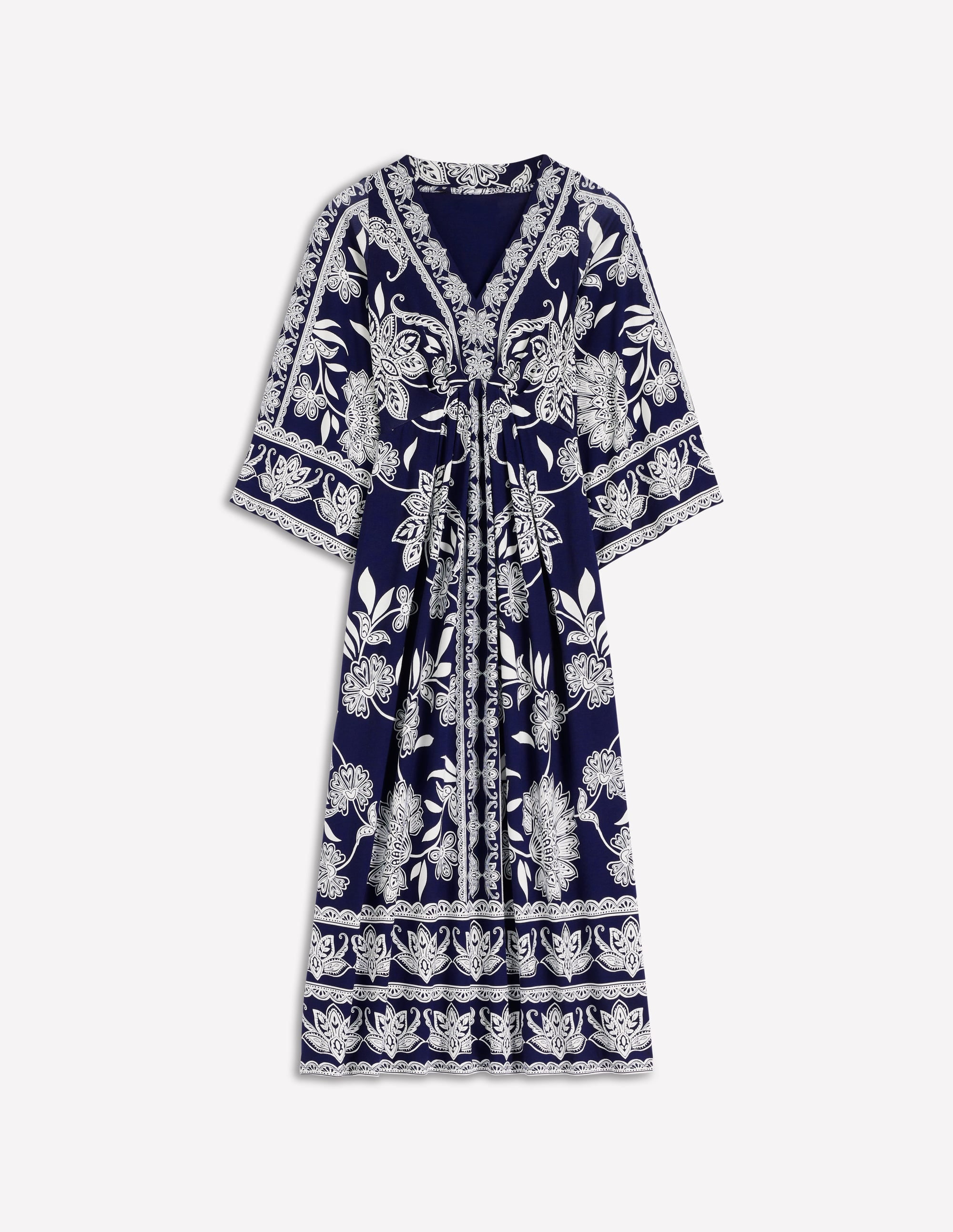 Nell Kimono Midi Jersey Dress-Navy, Elegant Blossom - Image 8