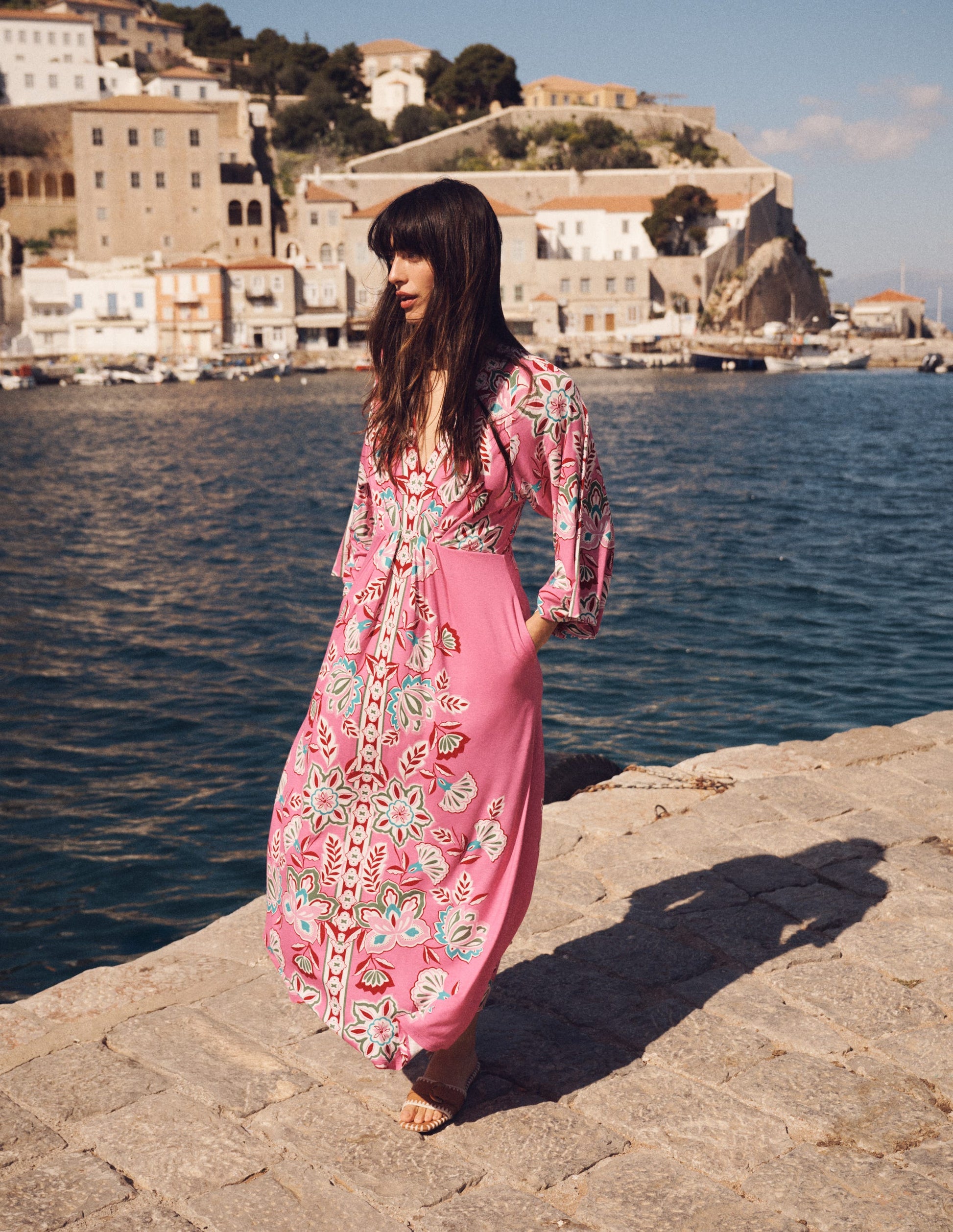 Nell Kimono Midi Jersey Dress-Pink, Blossom Elegance-8